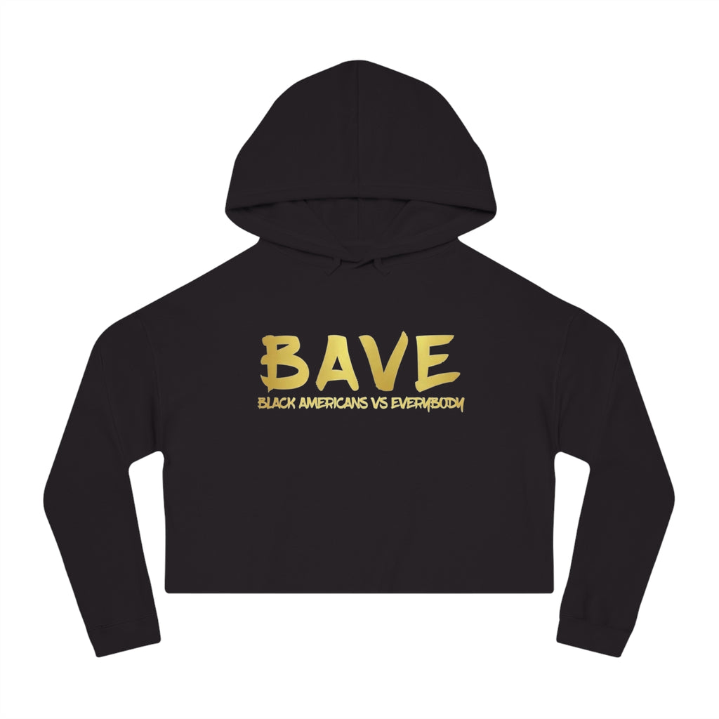 BAVE logo gold script Crop Hoodie | minimalist streetwear, white