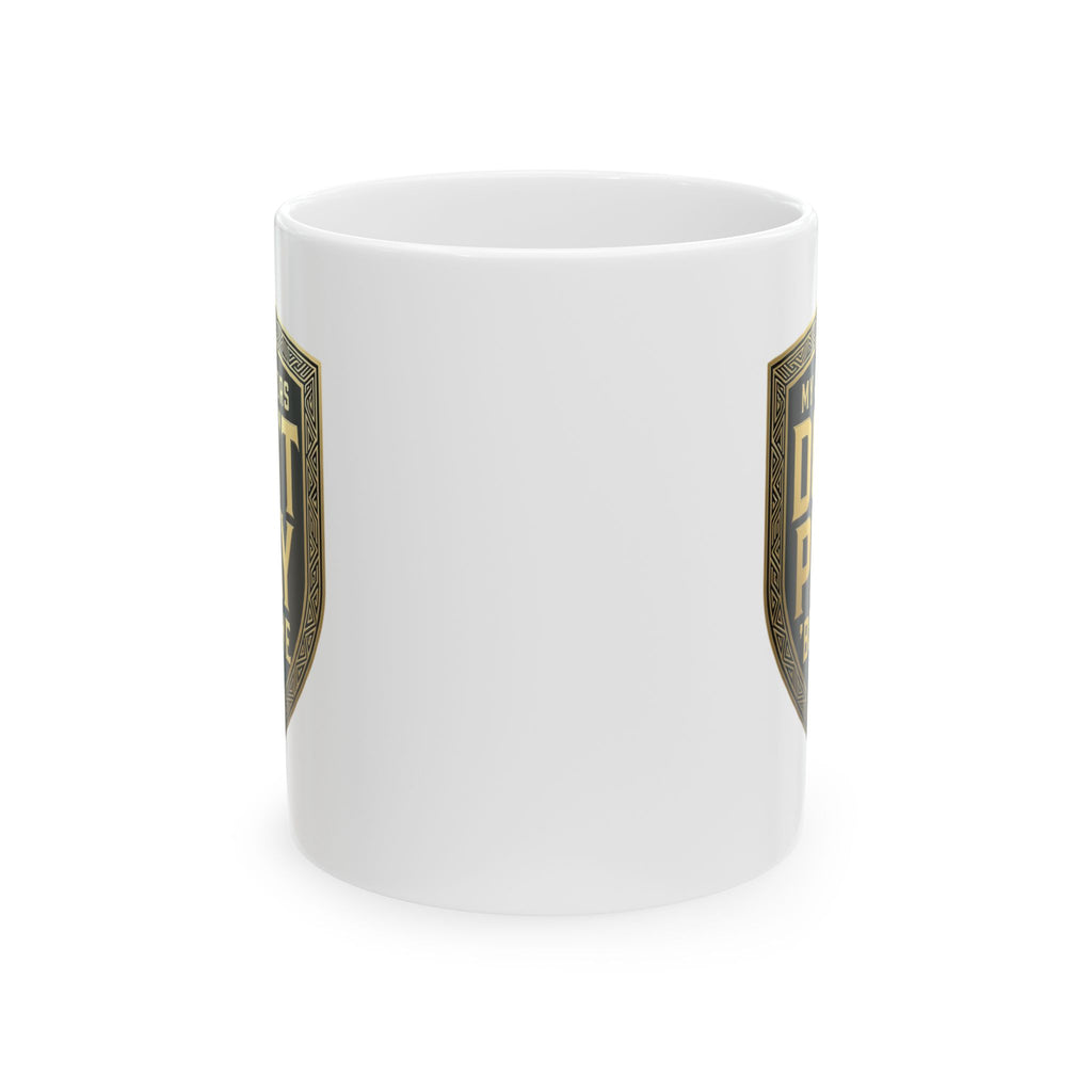 Ceramic Mug — 'Don't Push My Buttons' Vintage Shield Coffee Mug