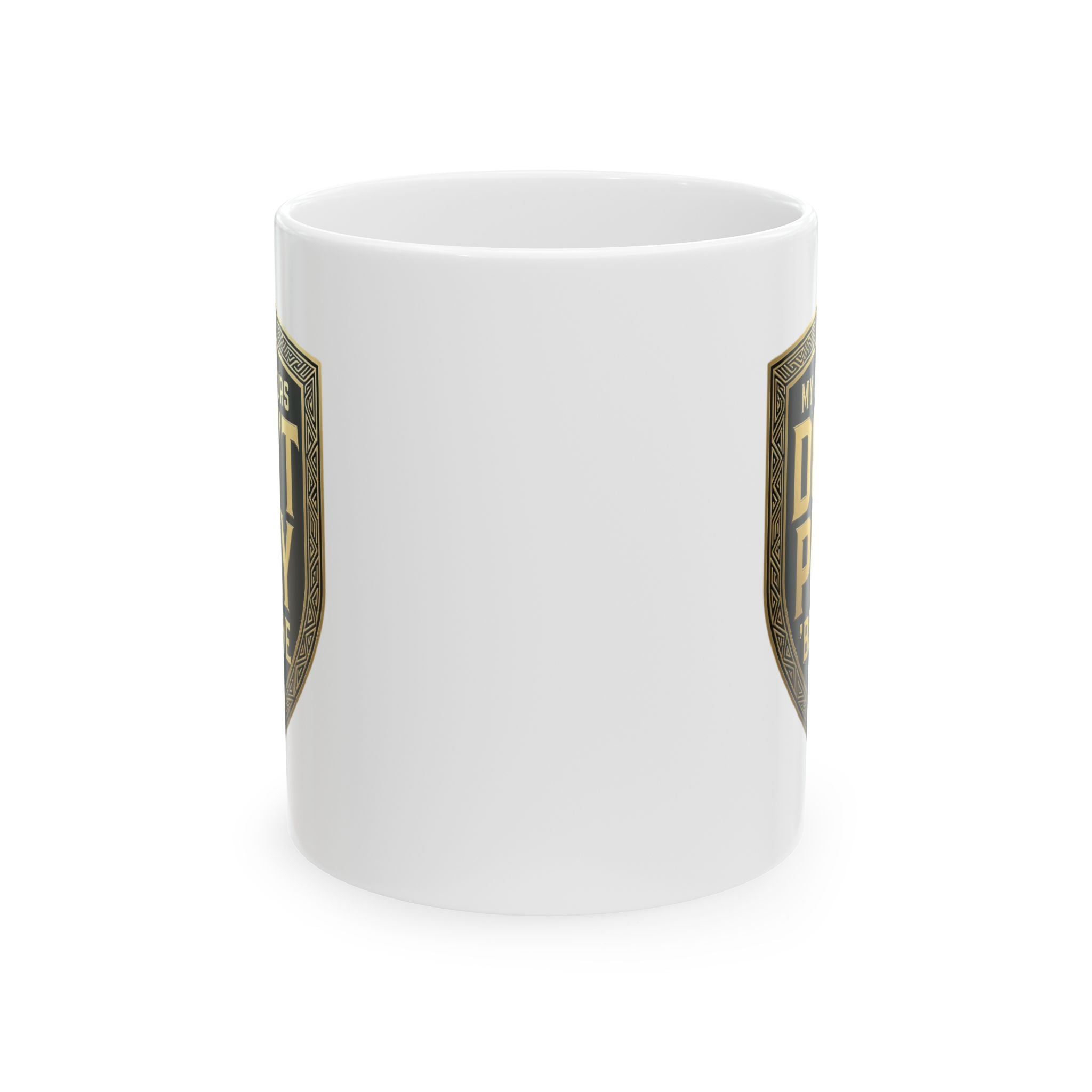 Ceramic Mug — 'Don't Push My Buttons' Vintage Shield Coffee Mug