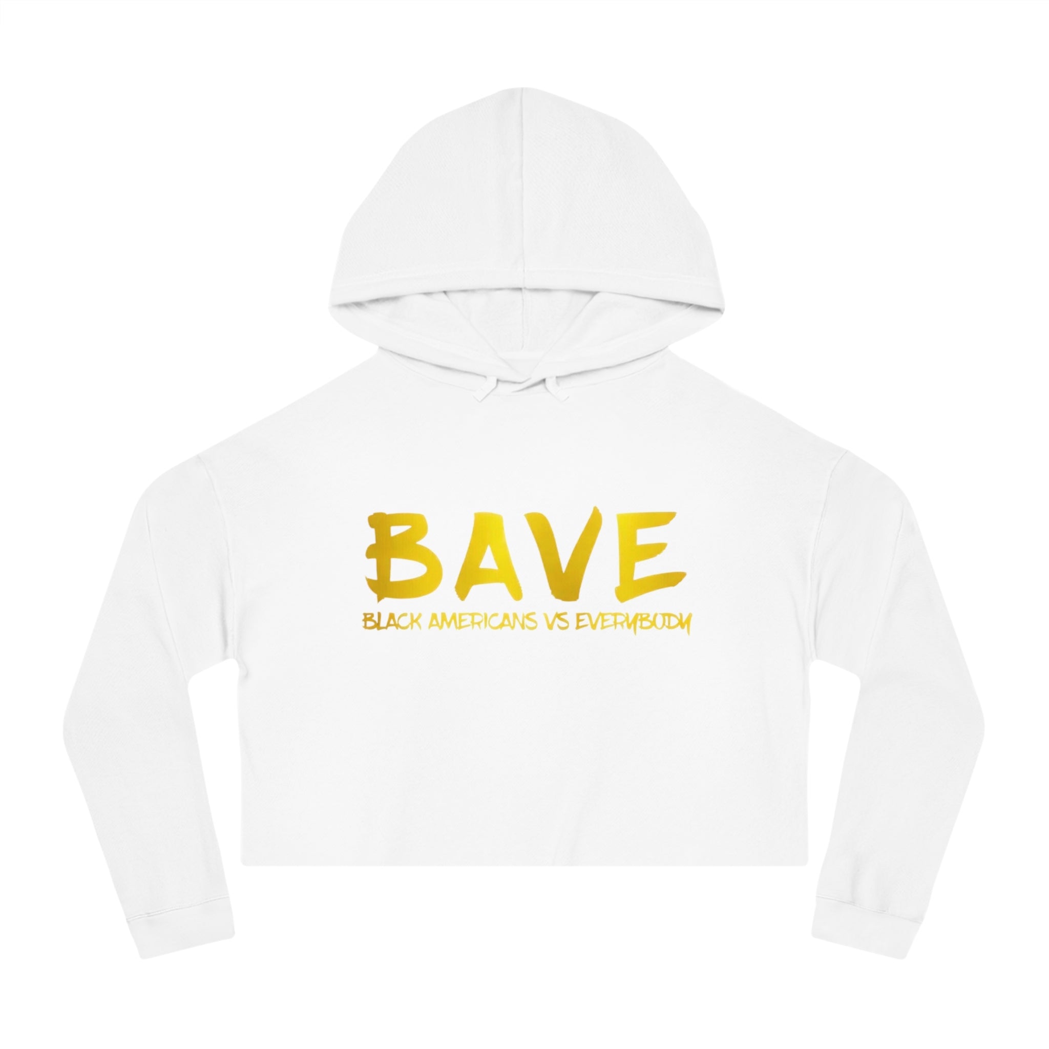 BAVE logo gold script Crop Hoodie | minimalist streetwear, white