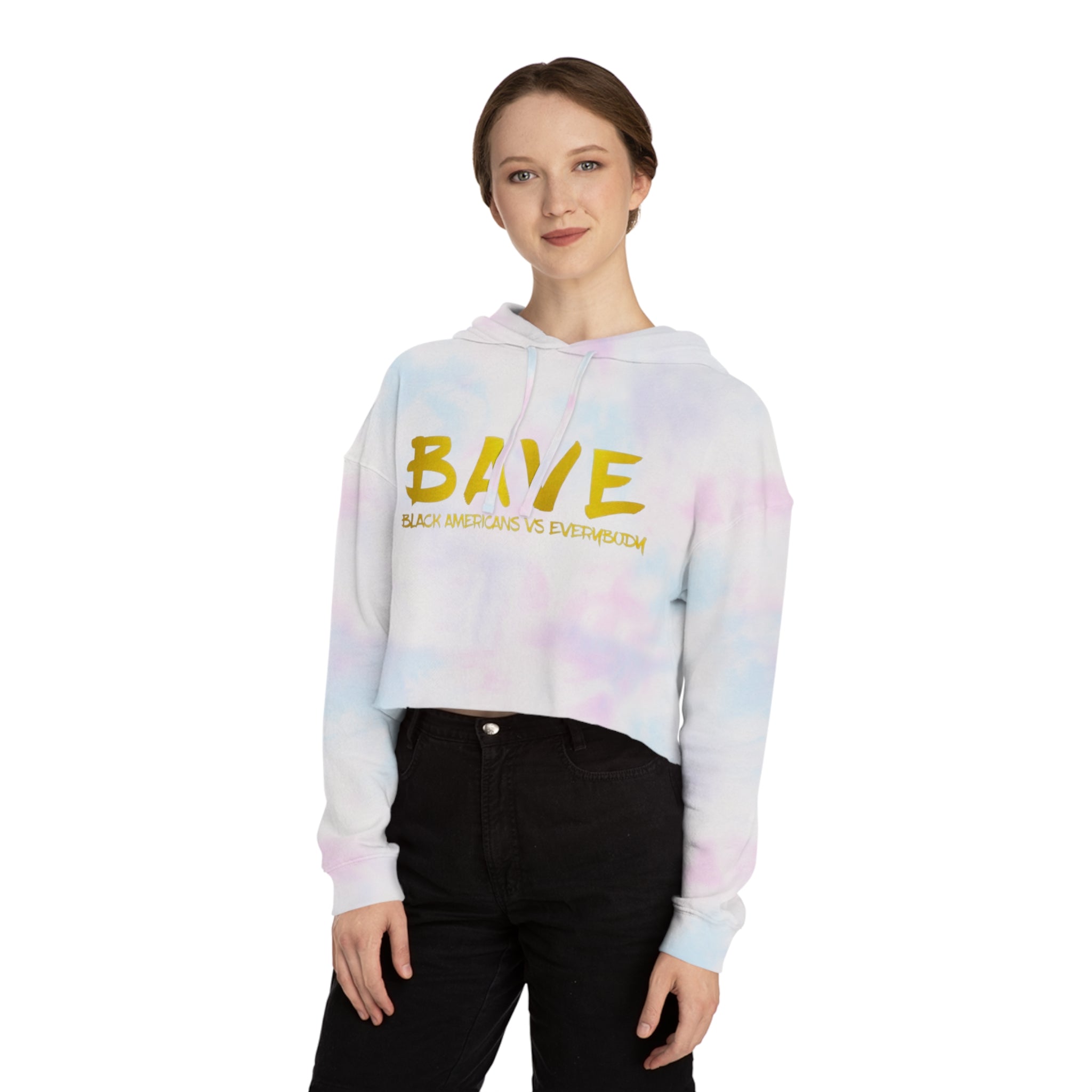 BAVE logo gold script Crop Hoodie | minimalist streetwear, white