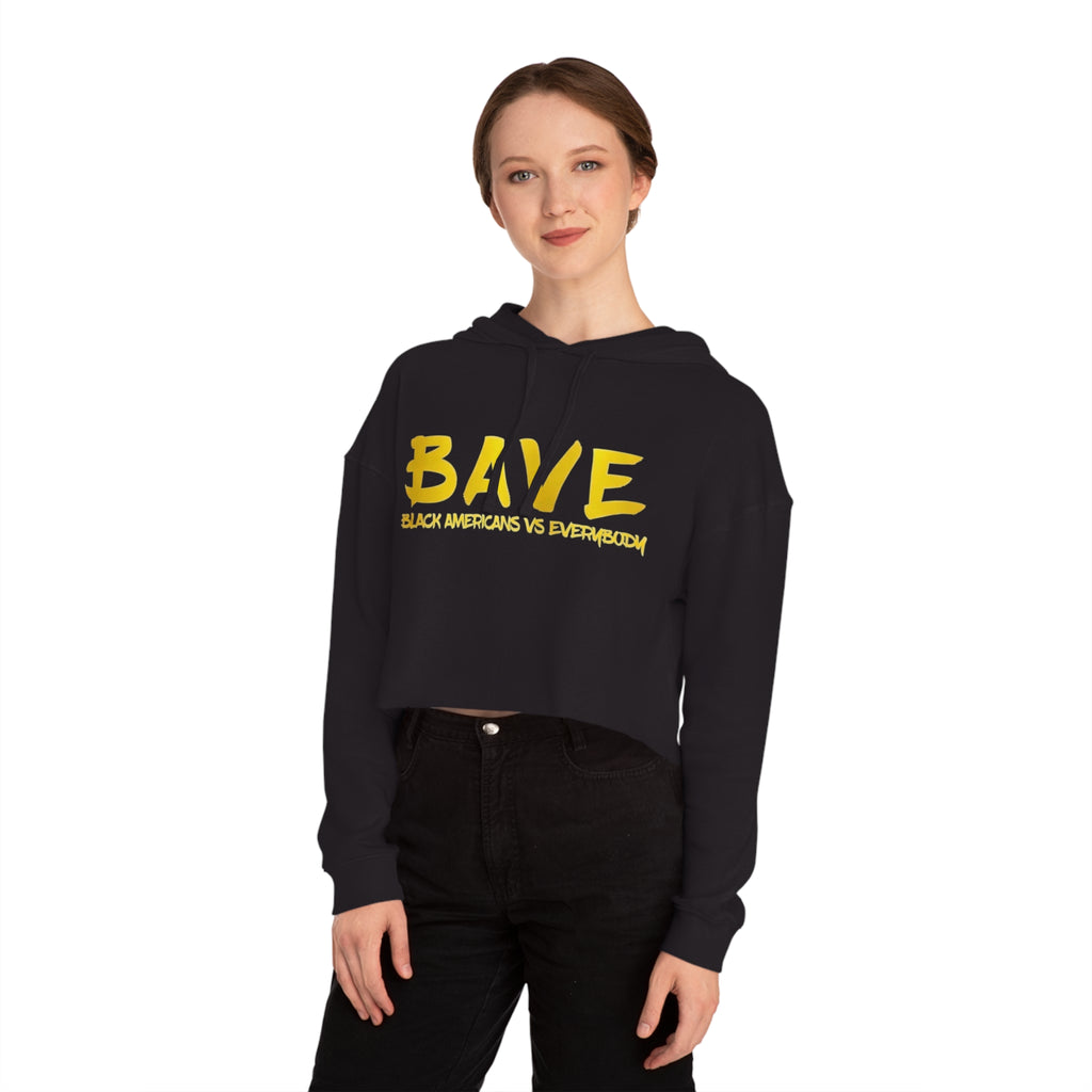 BAVE logo gold script Crop Hoodie | minimalist streetwear, white
