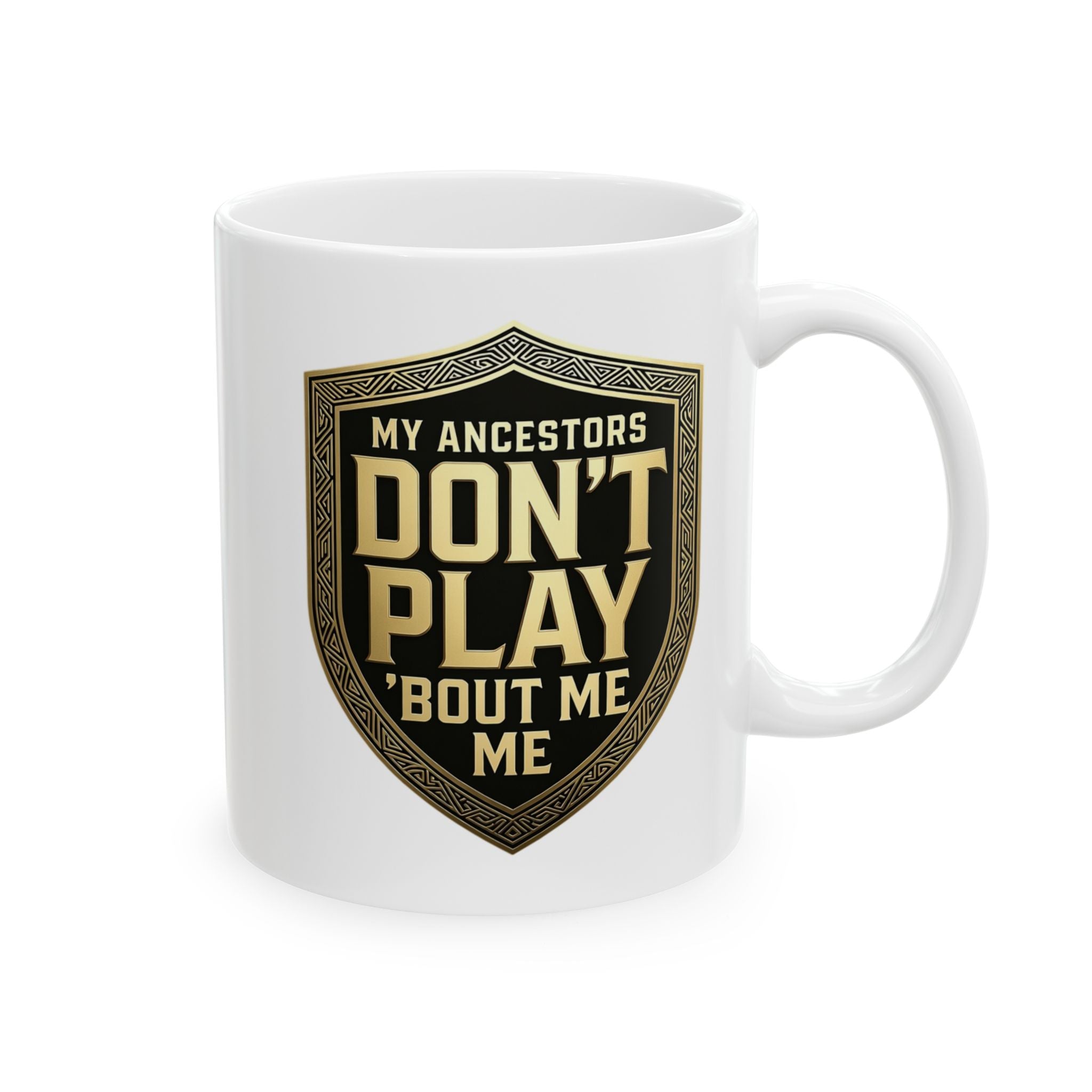 Ceramic Mug — 'Don't Push My Buttons' Vintage Shield Coffee Mug