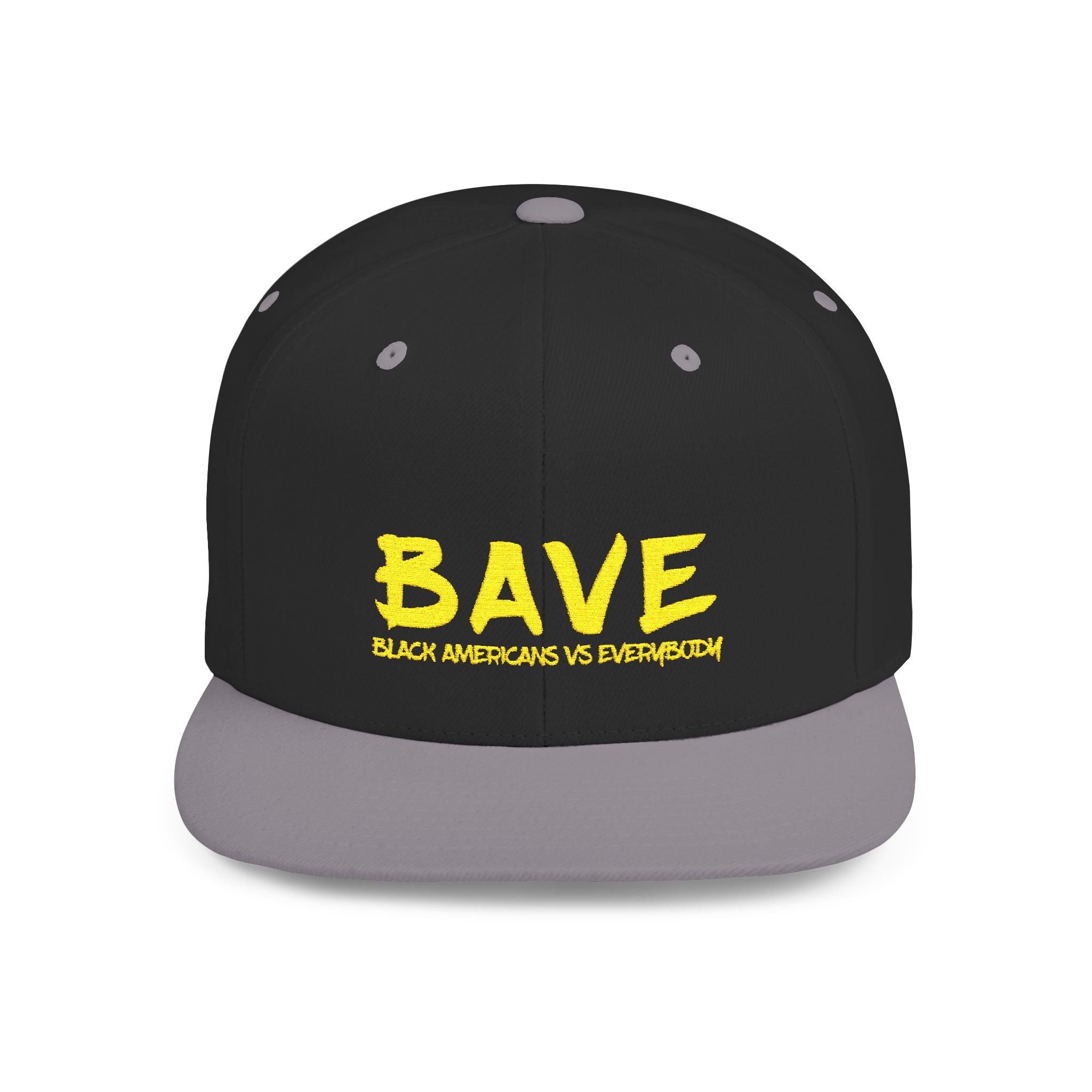 BAVE embroidered Black Americans Vs Everybody flat bill snapback hat | yellow distressed lettering