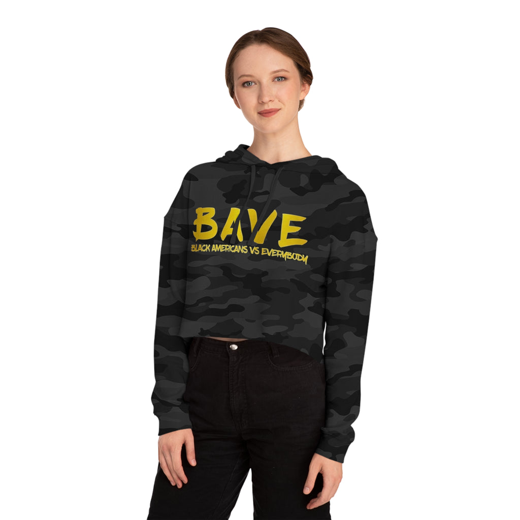 BAVE logo gold script Crop Hoodie | minimalist streetwear, white