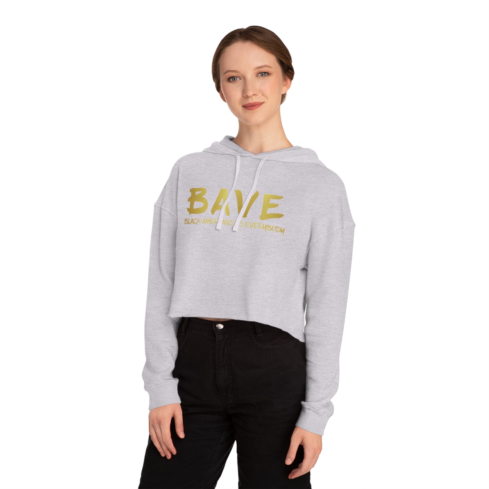 BAVE logo gold script Crop Hoodie | minimalist streetwear, white