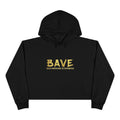 BAVE logo gold script Crop Hoodie | minimalist streetwear, white