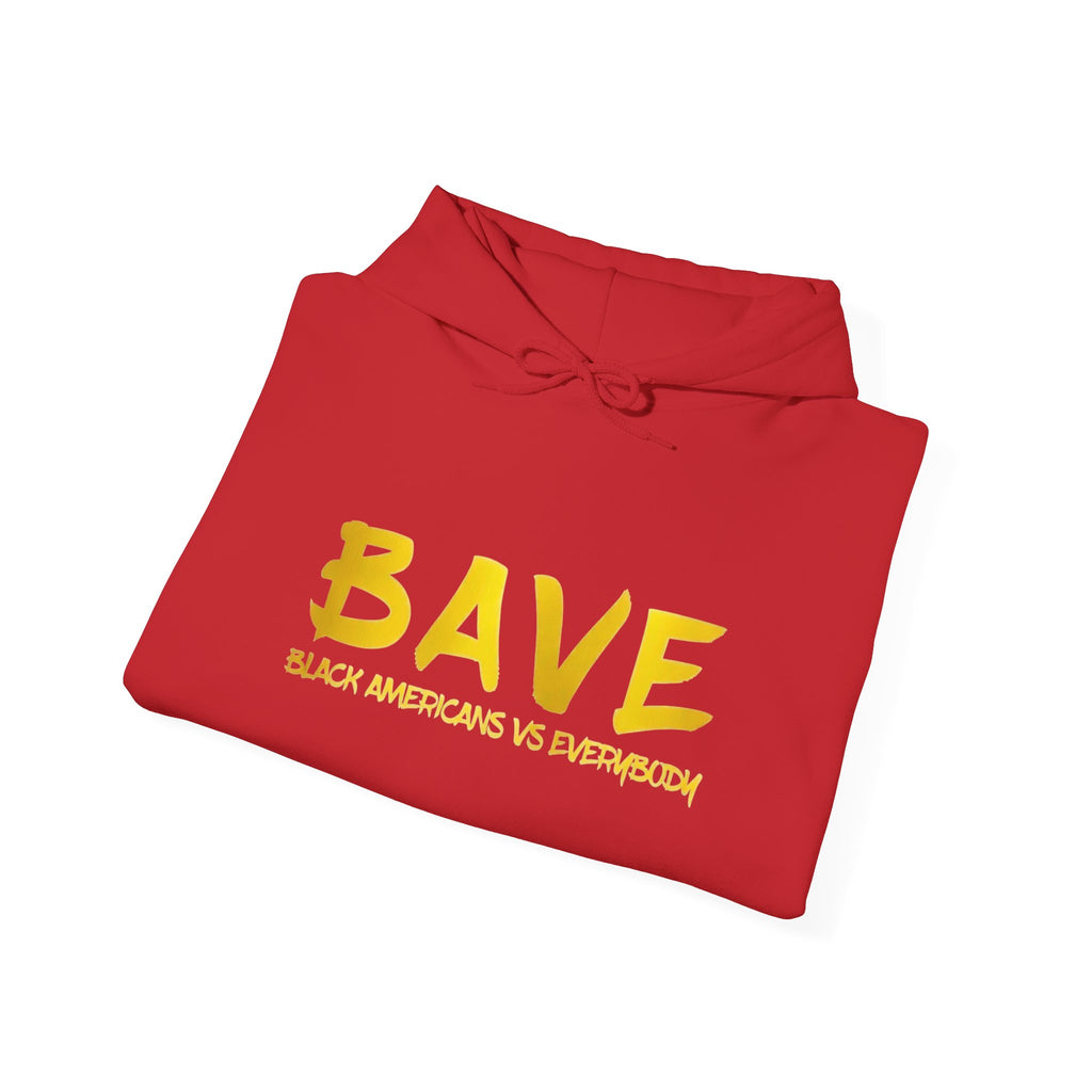 BAVE "Black Americans vs Everybody" gold logo Hoodie | White pullover sweatshirt