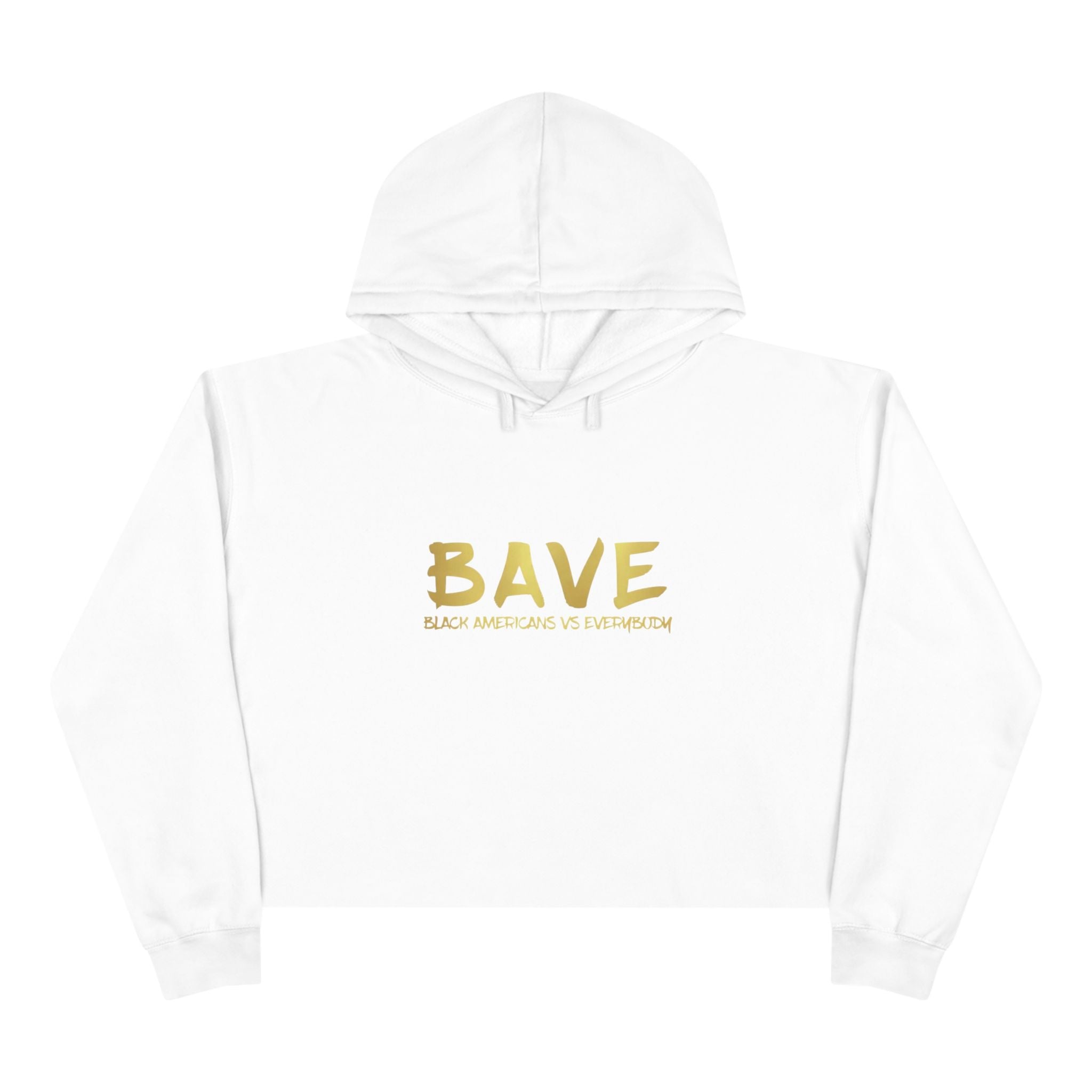 BAVE logo gold script Crop Hoodie | minimalist streetwear, white