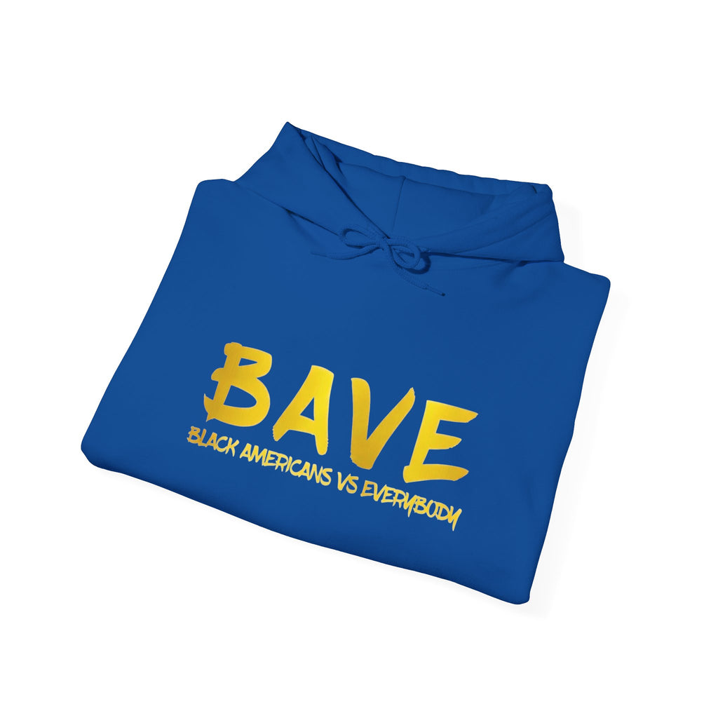 BAVE "Black Americans vs Everybody" gold logo Hoodie | White pullover sweatshirt