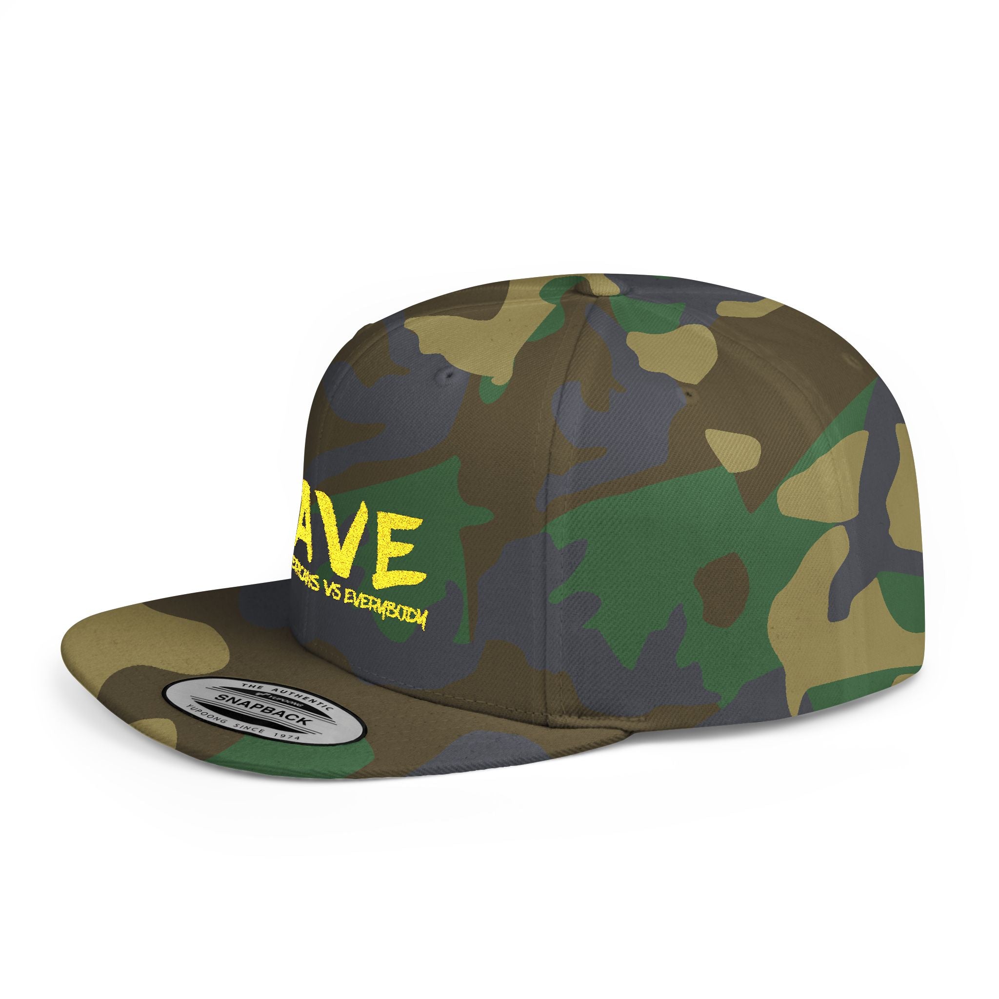 BAVE embroidered Black Americans Vs Everybody flat bill snapback hat | yellow distressed lettering