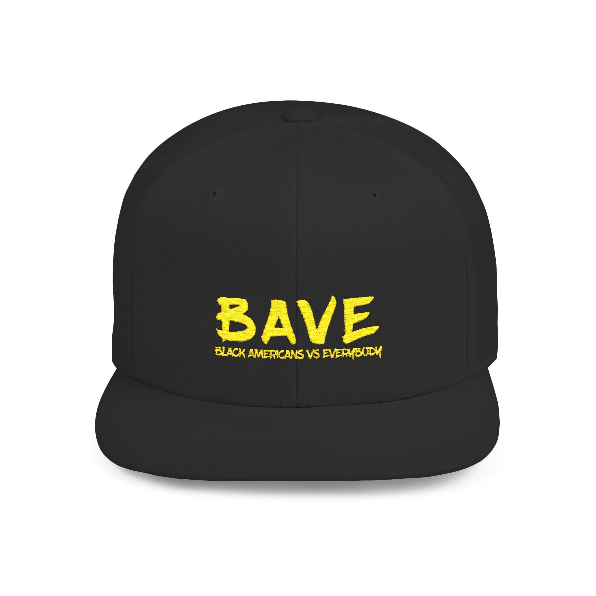 BAVE Black Americans Vs Everybody embroidered flat bill snapback hat | yellow distressed lettering