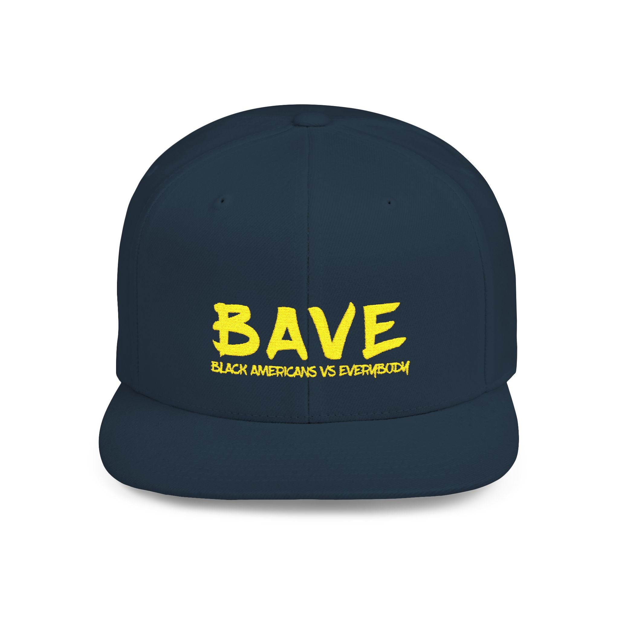 BAVE embroidered Black Americans Vs Everybody flat bill snapback hat | yellow distressed lettering