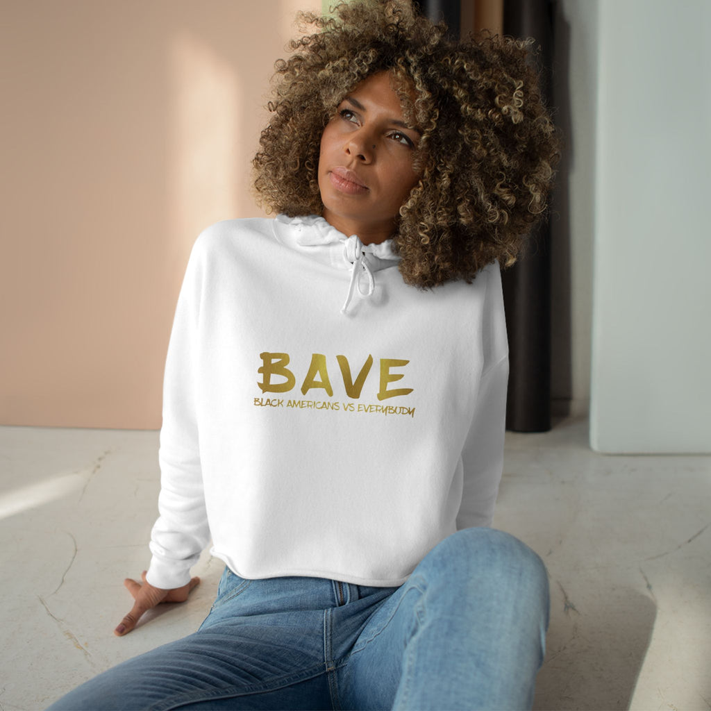BAVE logo gold script Crop Hoodie | minimalist streetwear, white
