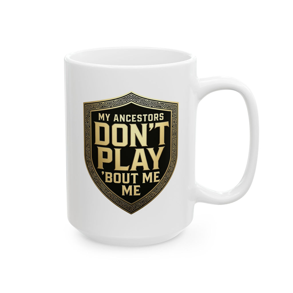 Ceramic Mug — 'Don't Push My Buttons' Vintage Shield Coffee Mug