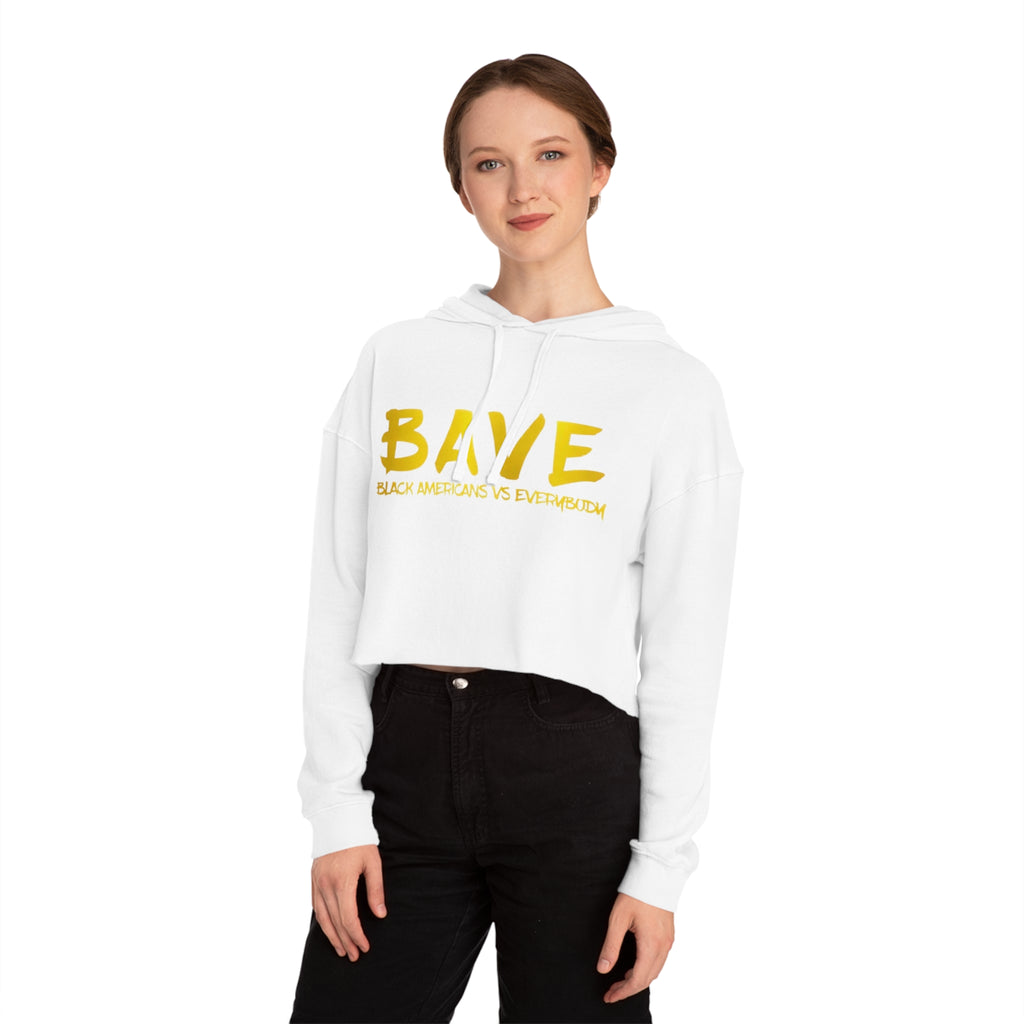 BAVE logo gold script Crop Hoodie | minimalist streetwear, white