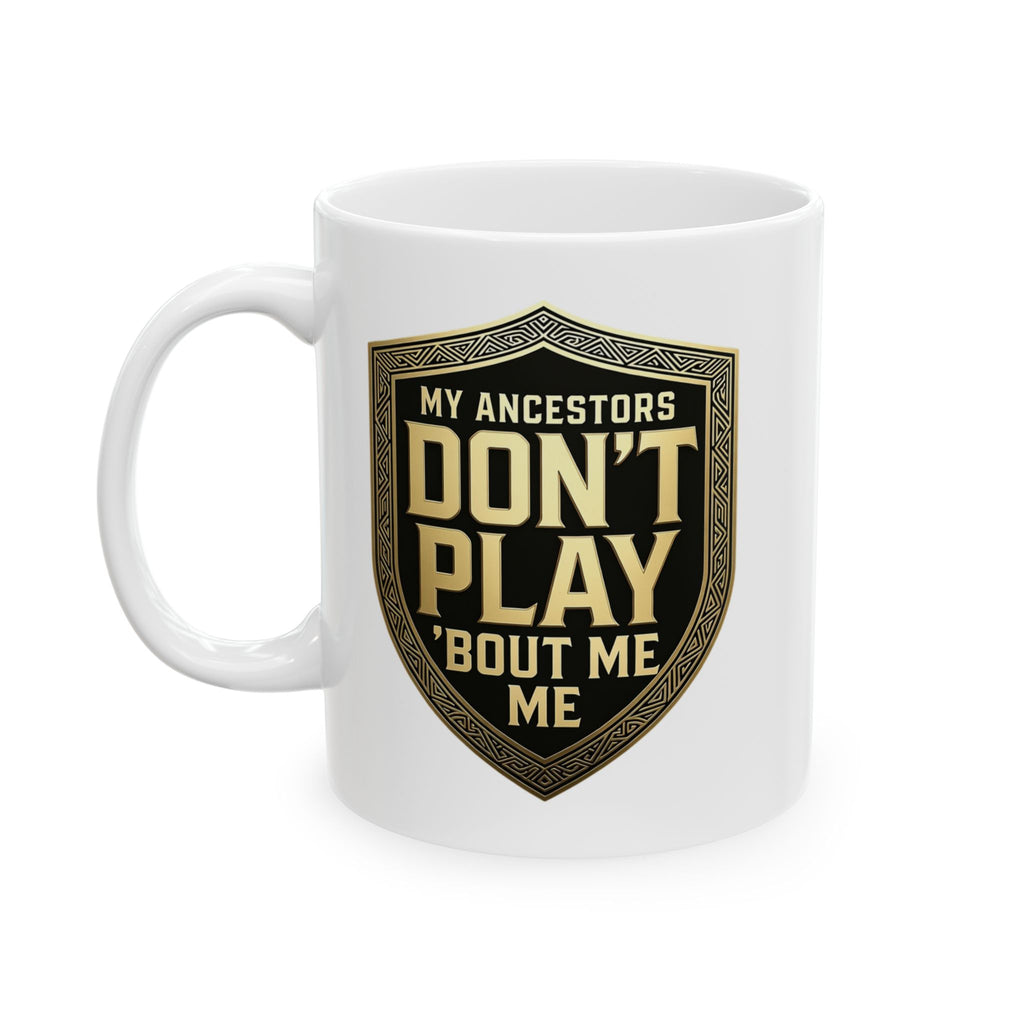 Ceramic Mug — 'Don't Push My Buttons' Vintage Shield Coffee Mug