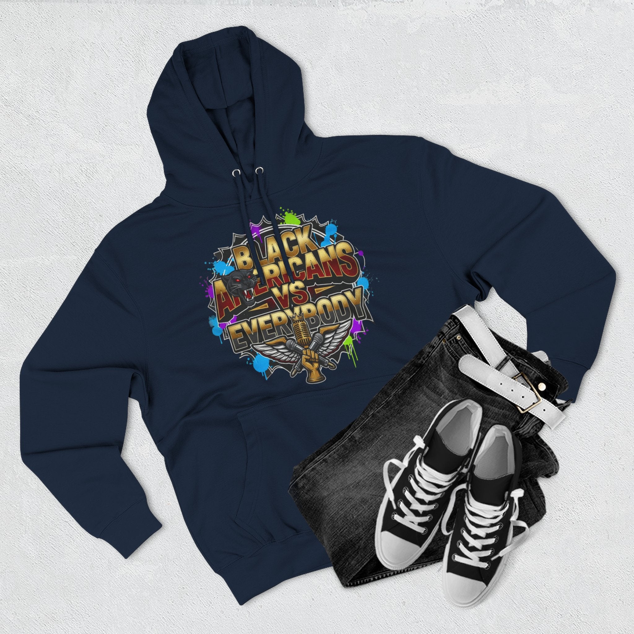 Black Americns vs Everybody Hoodie | Urban Graffiti Logo, Bold Text