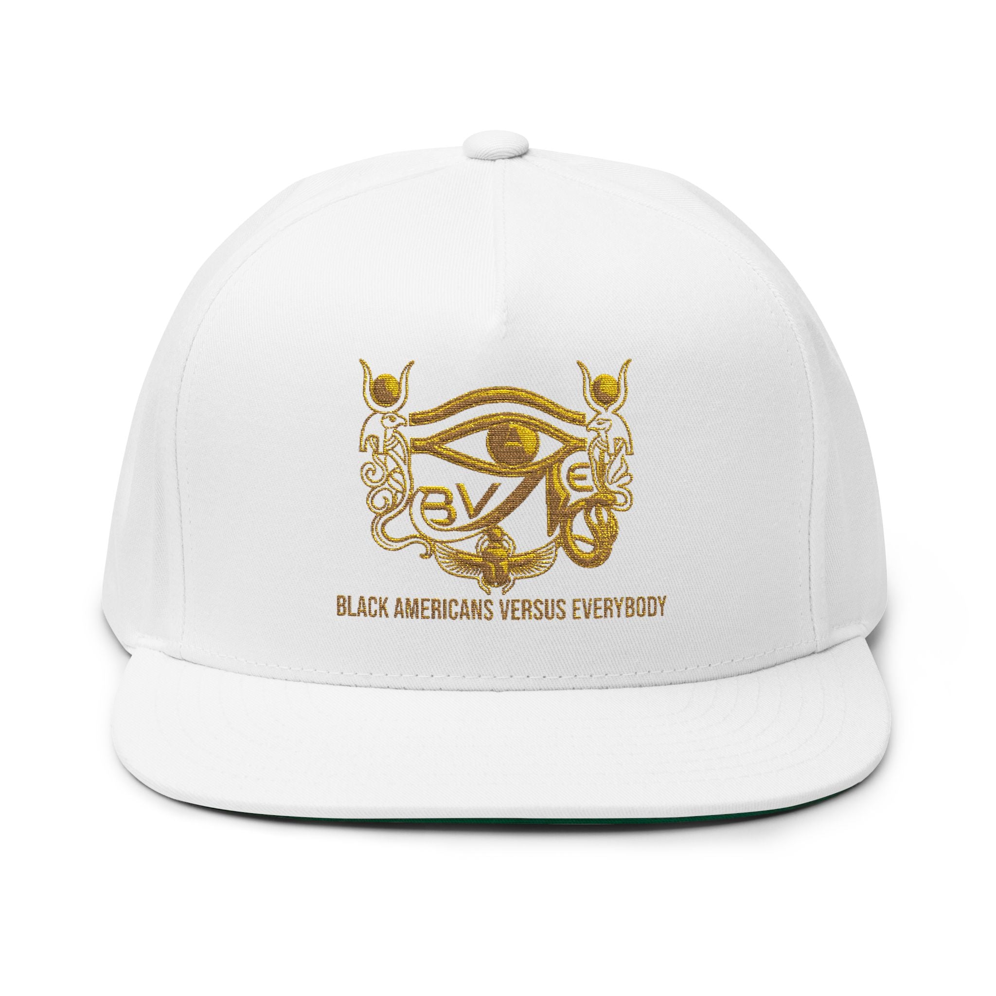 Embroidered Gold Eye of Ra Flat Bill Cap — 'Black Americans Versus Everyscent'