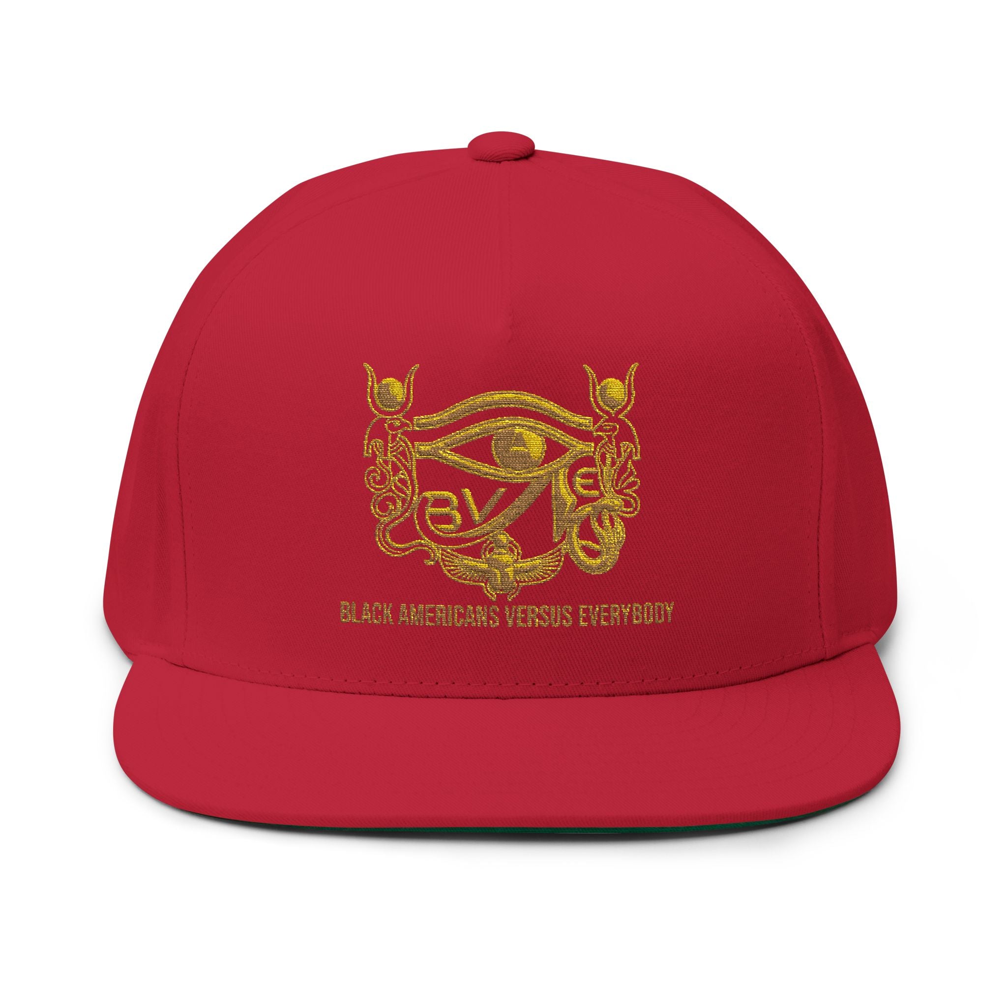 Embroidered Gold Eye of Ra Flat Bill Cap — 'Black Americans Versus Everyscent'