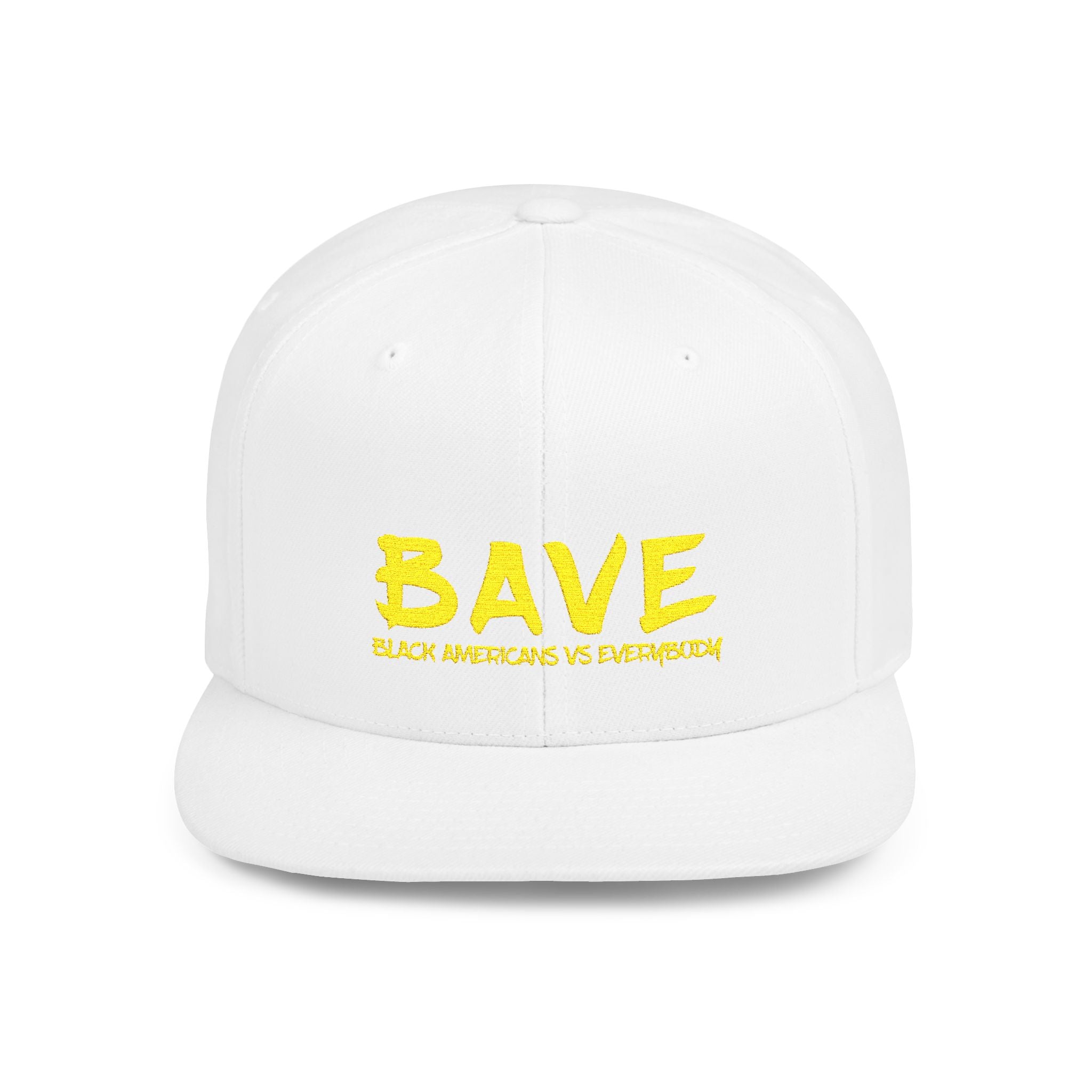 BAVE embroidered Black Americans Vs Everybody flat bill snapback hat | yellow distressed lettering