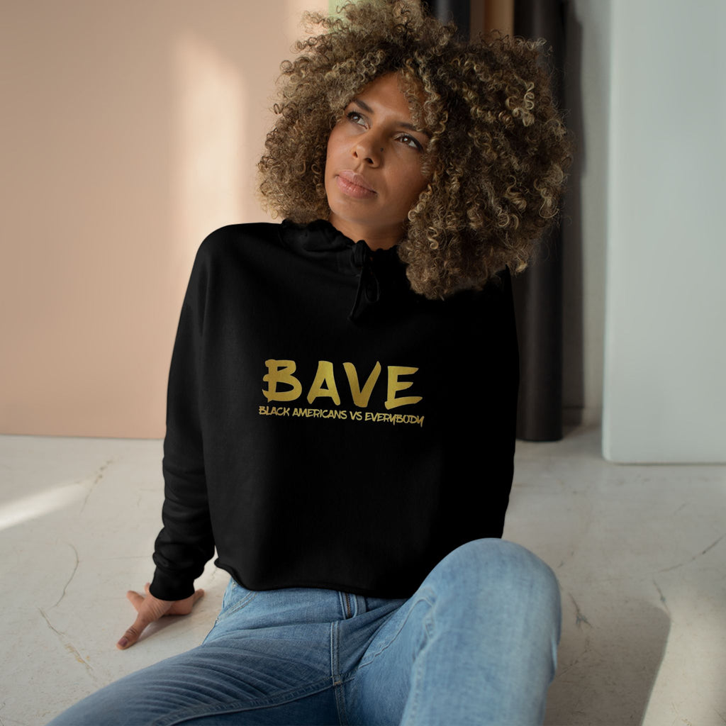 BAVE logo gold script Crop Hoodie | minimalist streetwear, white