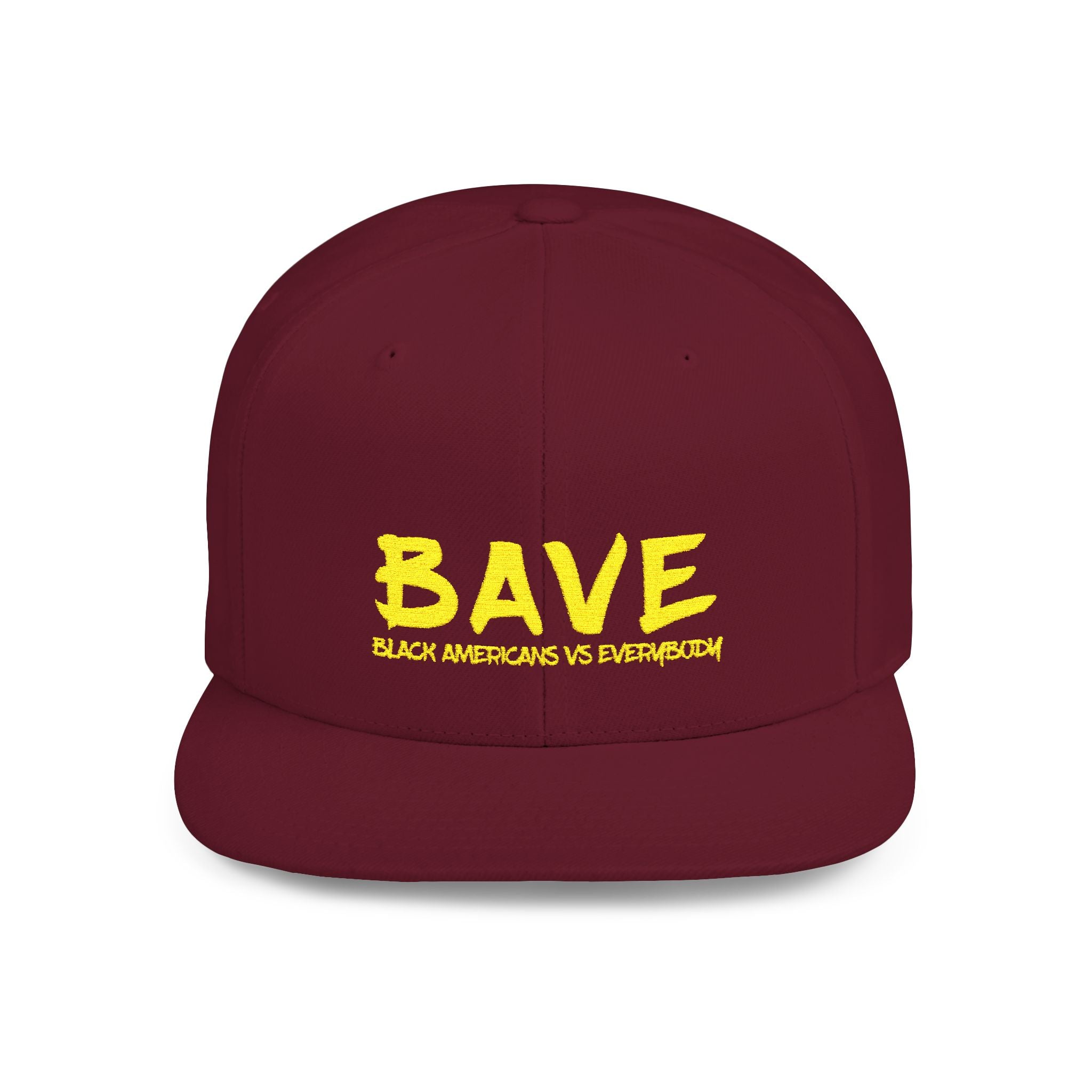 BAVE embroidered Black Americans Vs Everybody flat bill snapback hat | yellow distressed lettering