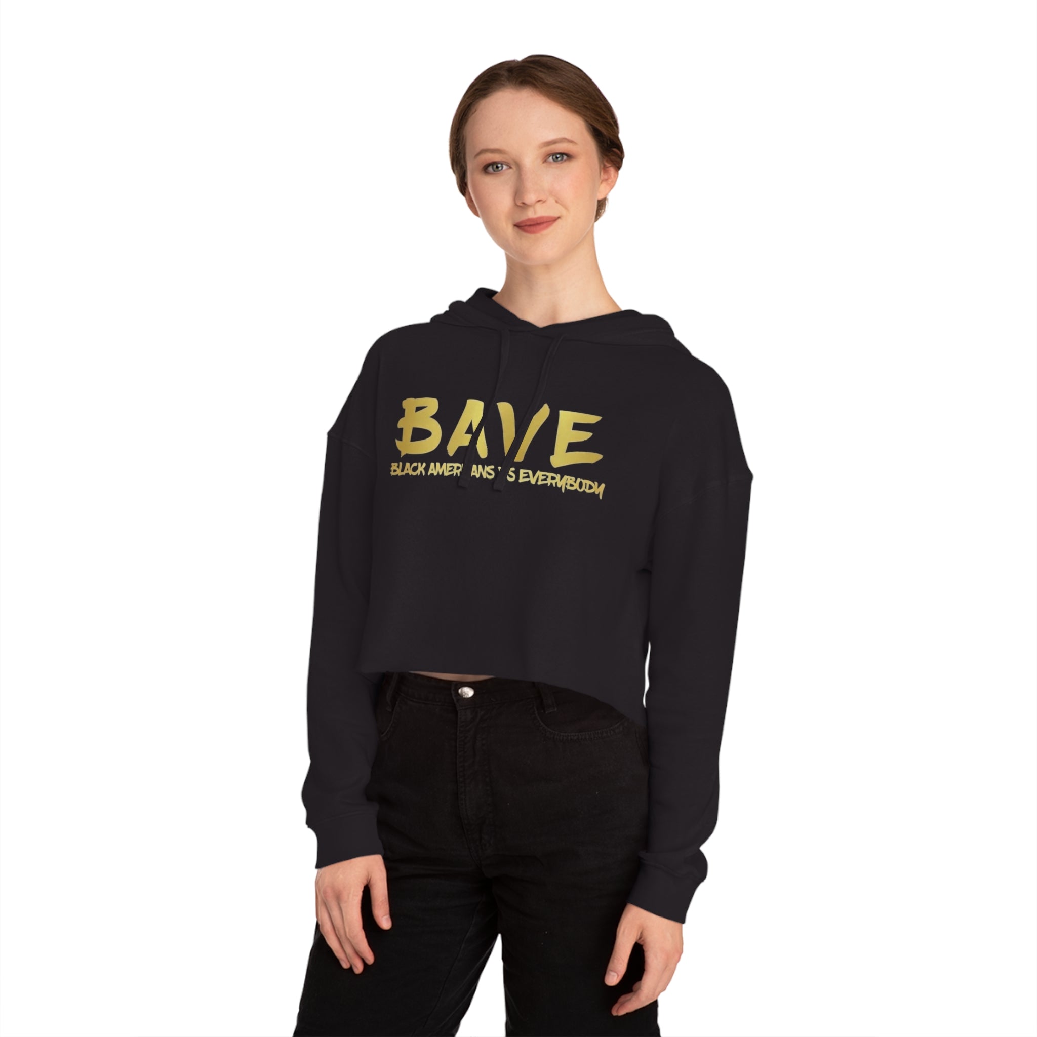 BAVE logo gold script Crop Hoodie | minimalist streetwear, white