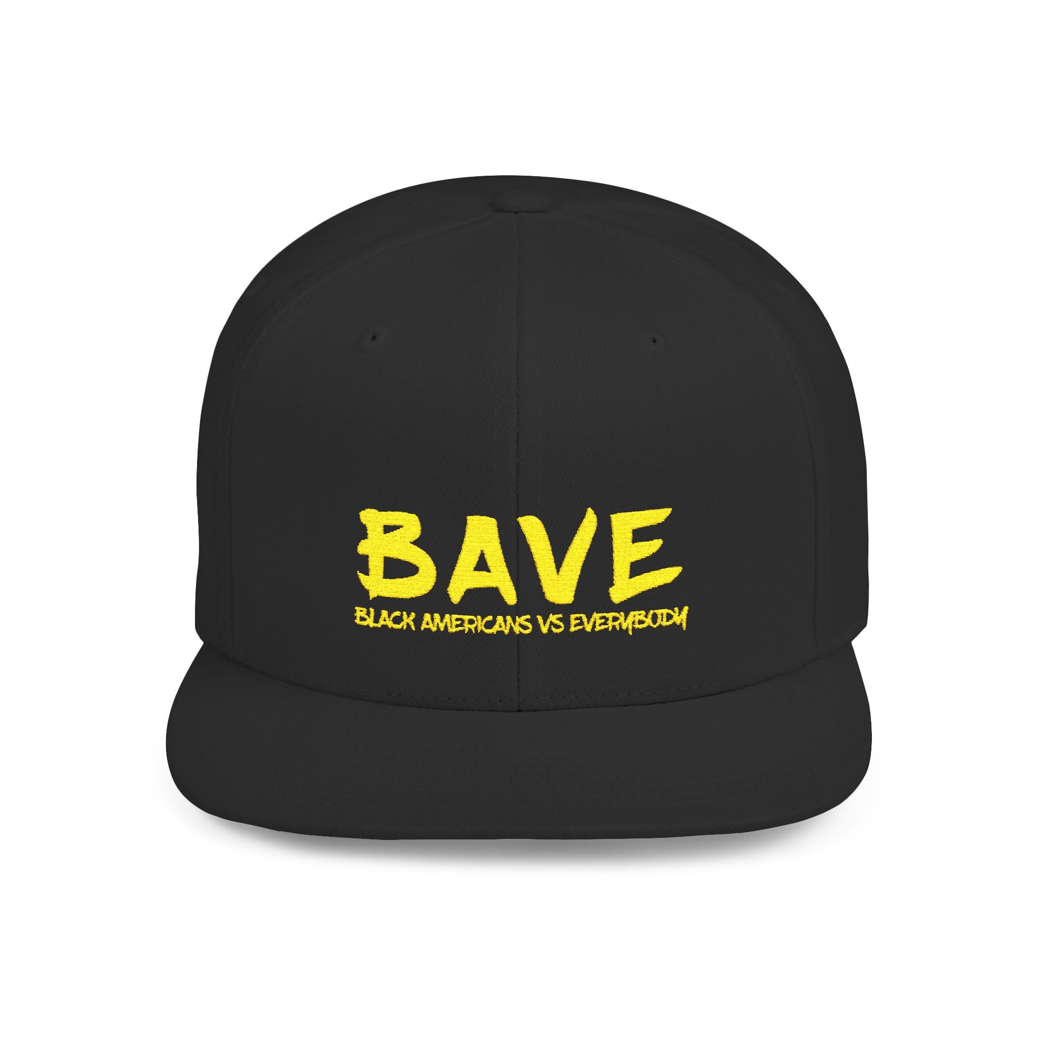 BAVE embroidered Black Americans Vs Everybody flat bill snapback hat | yellow distressed lettering