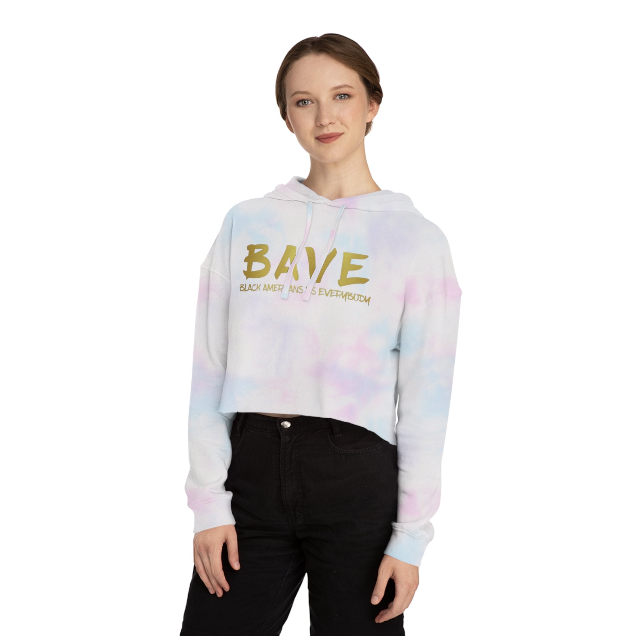 BAVE logo gold script Crop Hoodie | minimalist streetwear, white