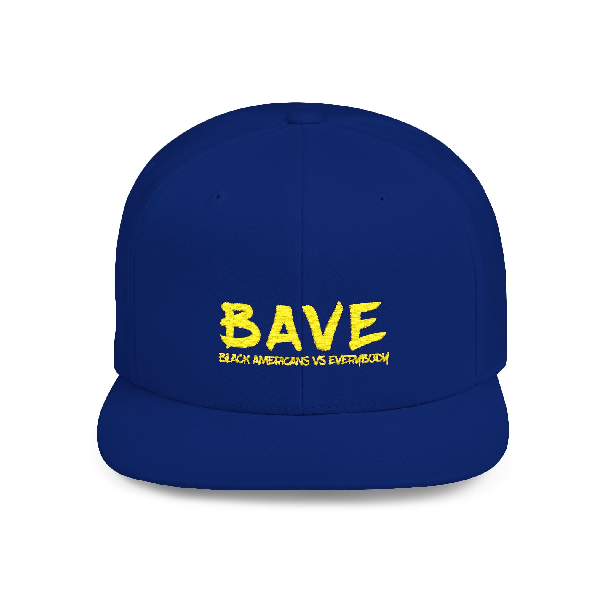 BAVE Black Americans Vs Everybody embroidered flat bill snapback hat | yellow distressed lettering