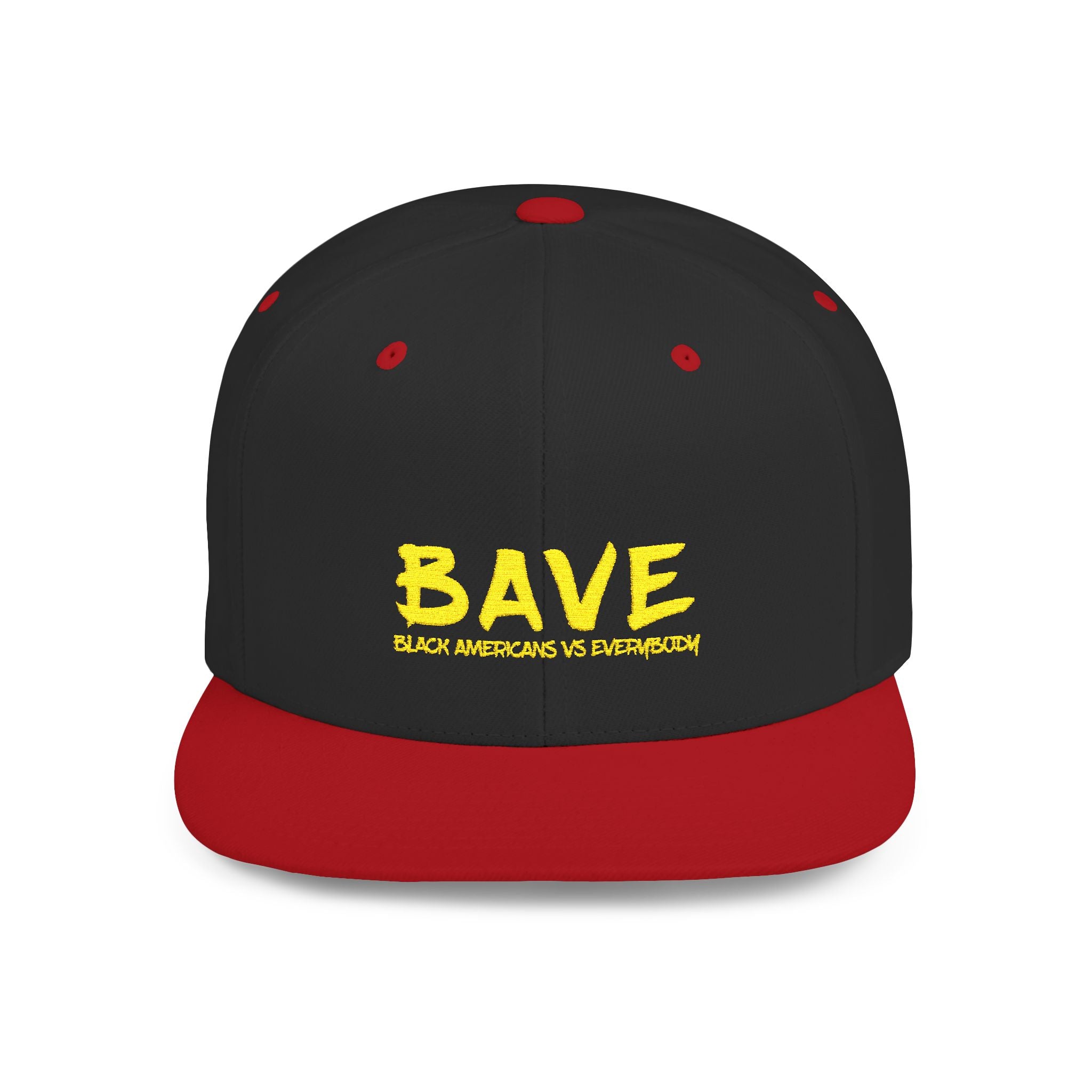 BAVE Black Americans Vs Everybody embroidered flat bill snapback hat | yellow distressed lettering