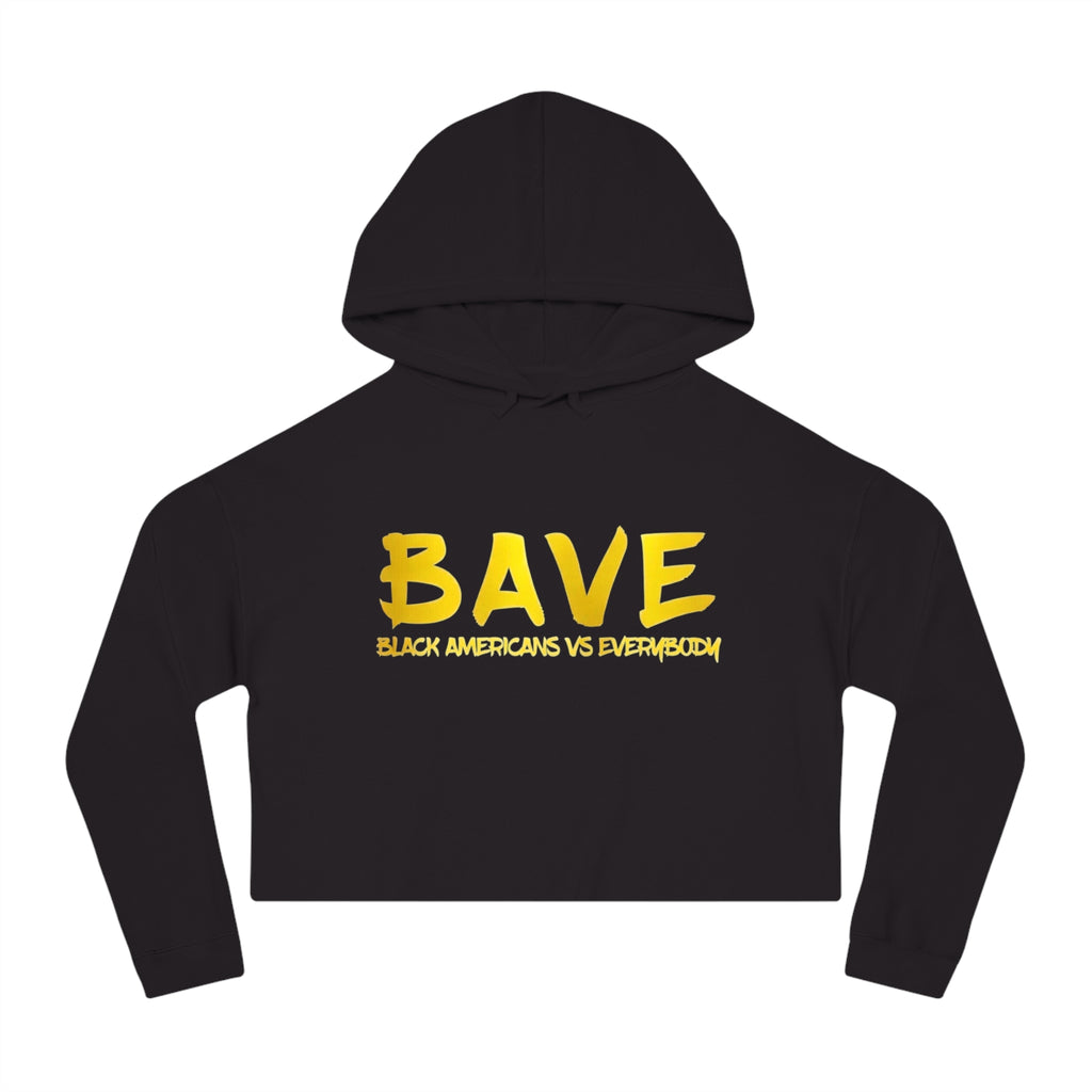 BAVE logo gold script Crop Hoodie | minimalist streetwear, white