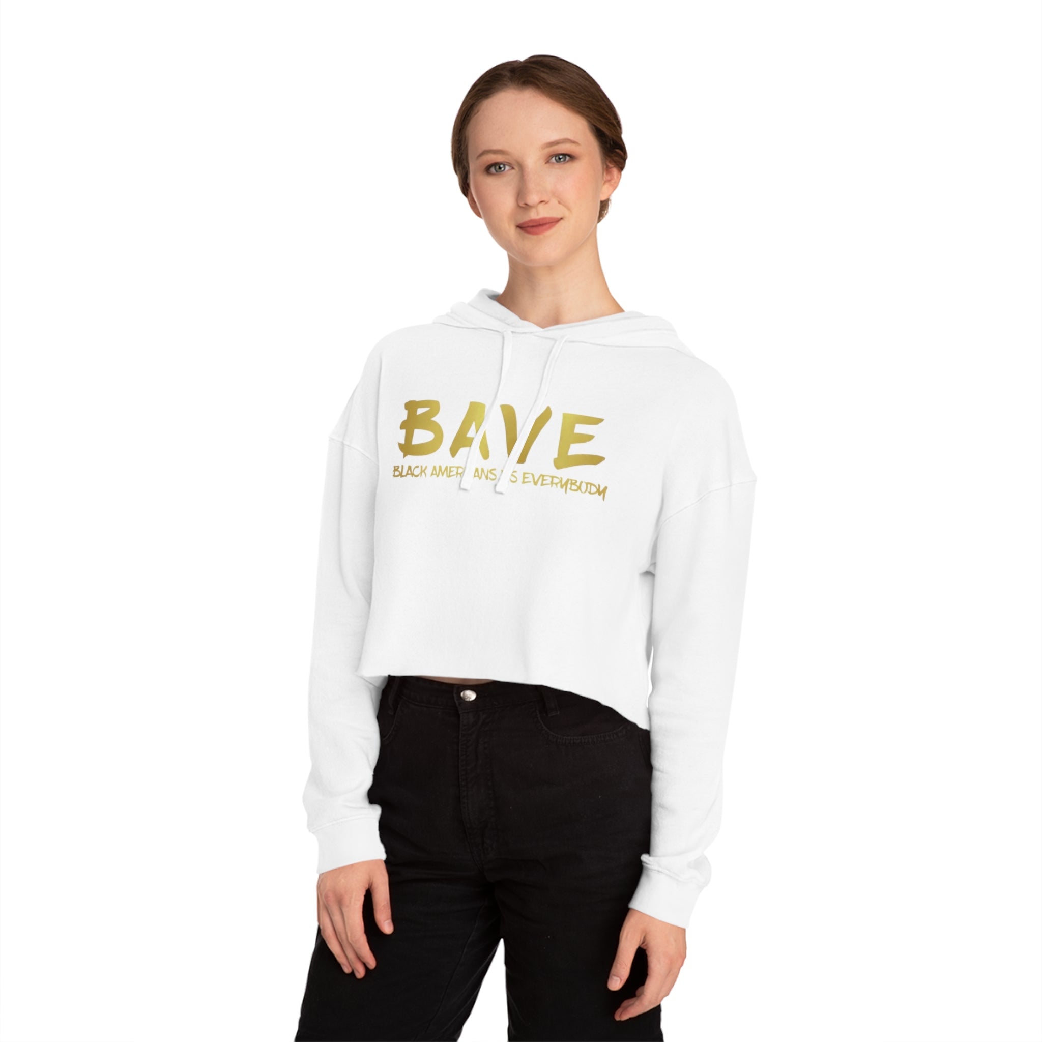 BAVE logo gold script Crop Hoodie | minimalist streetwear, white