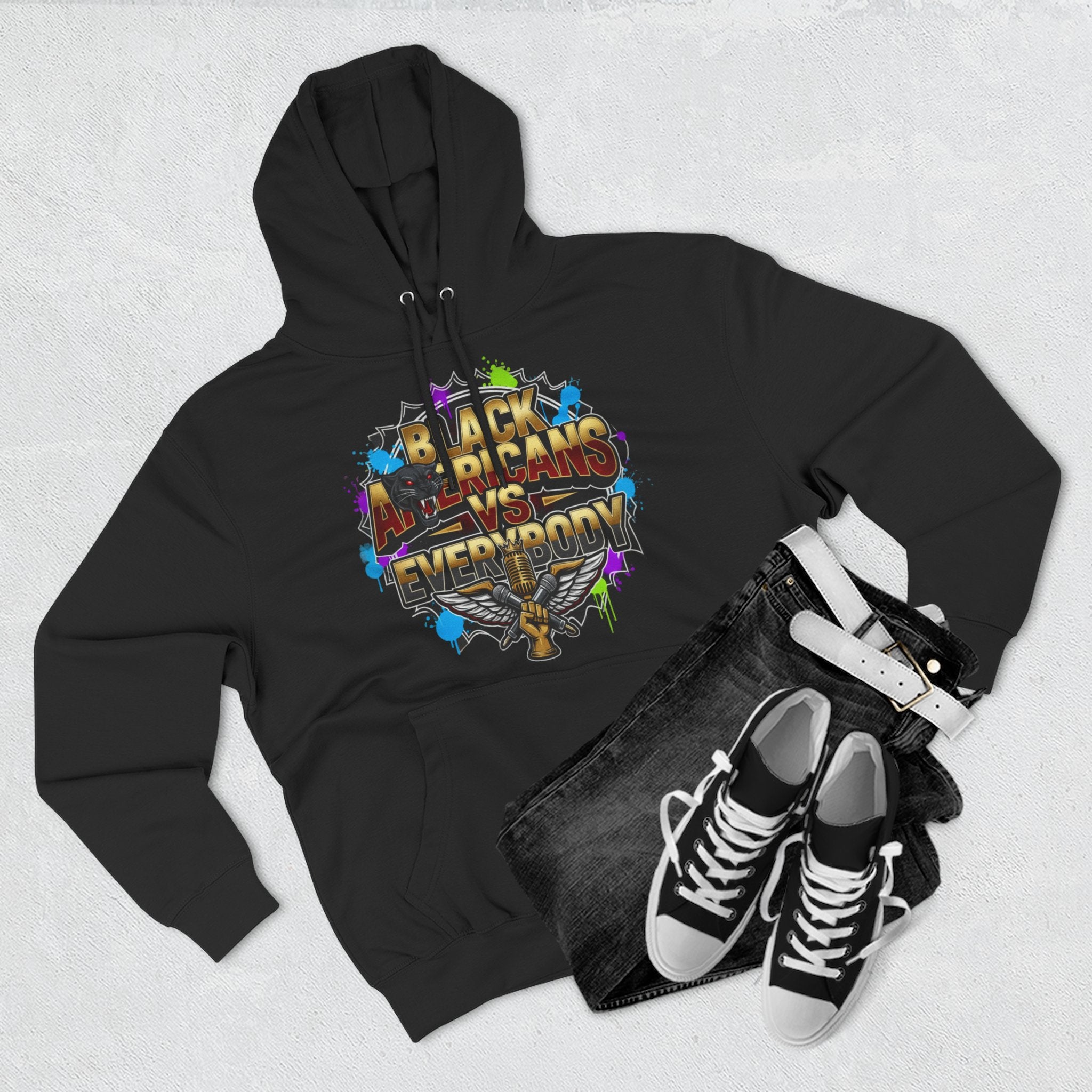 Black Americns vs Everybody Hoodie | Urban Graffiti Logo, Bold Text