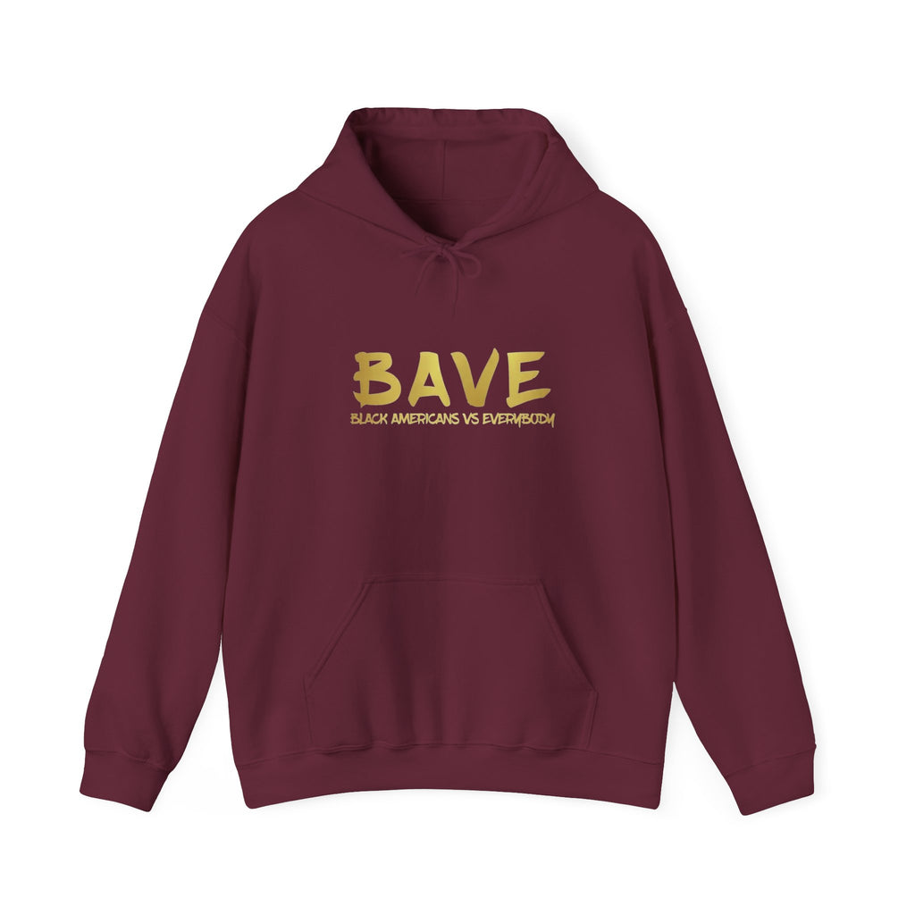 BAVE "Black Americans vs Everybody" gold logo Hoodie | White pullover sweatshirt