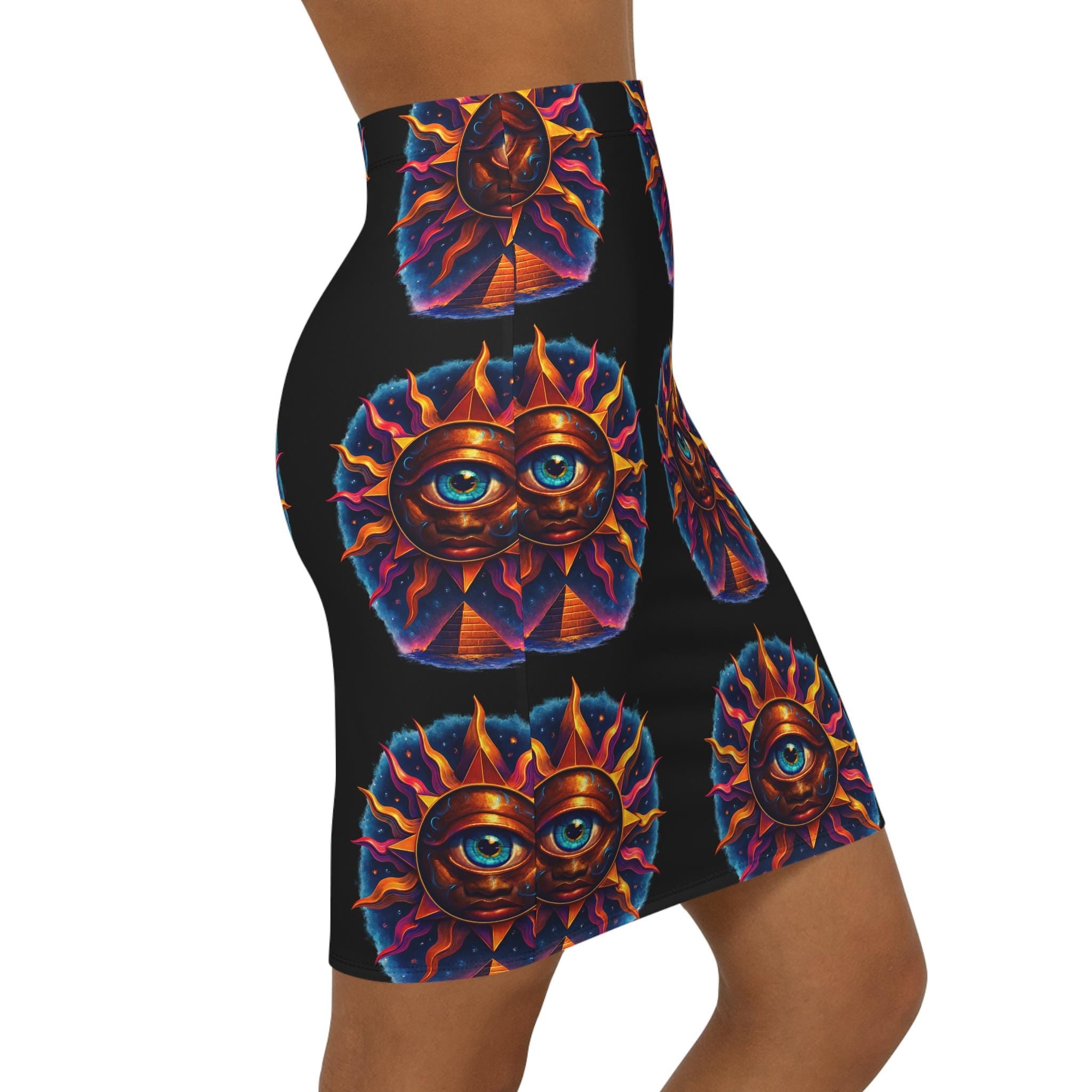 All-Seeing Sun Eye pencil skirt | mystical sun eye pattern, black background