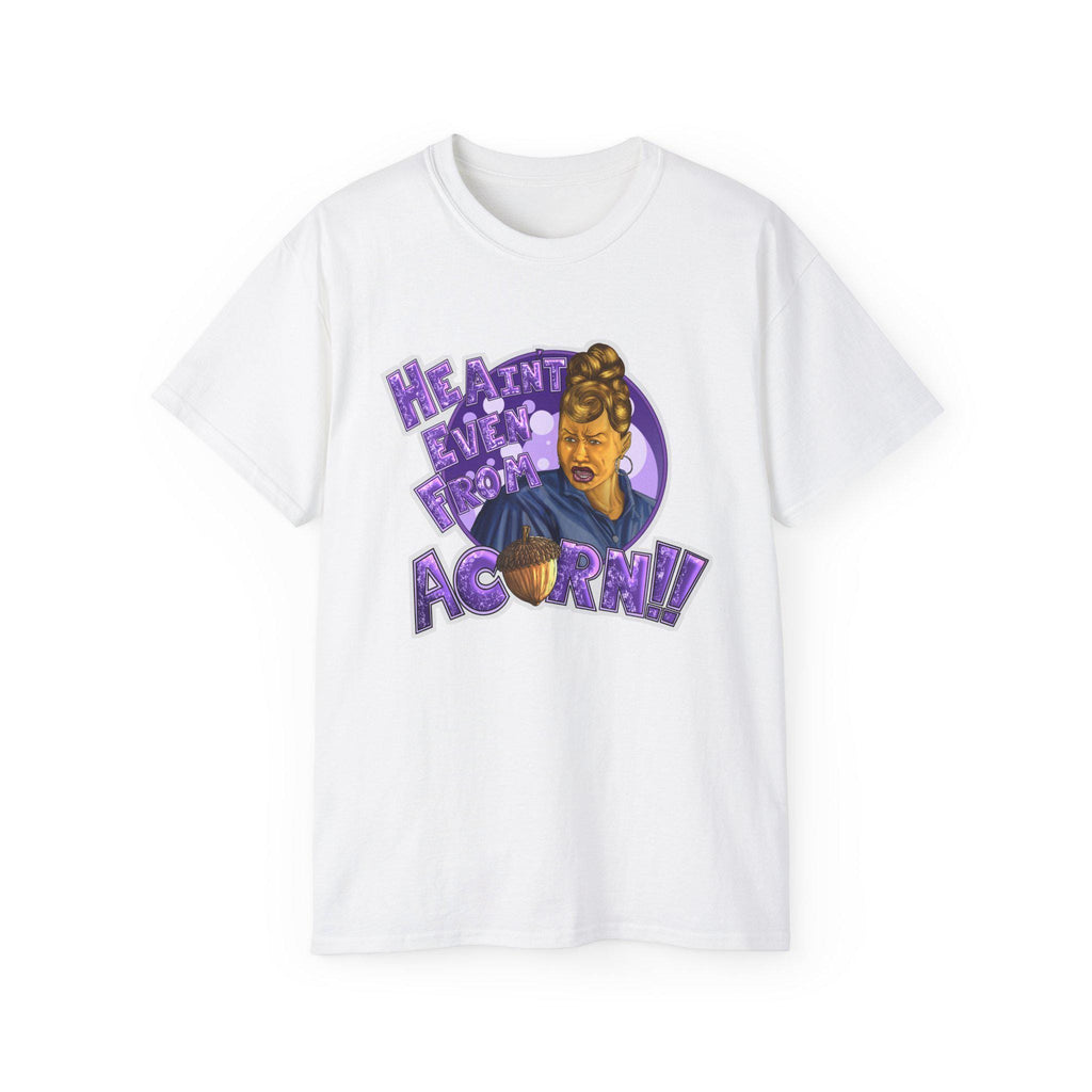 He Ain't Livin' Right Acorny Tee | Retro Portrait, Purple Graphic
