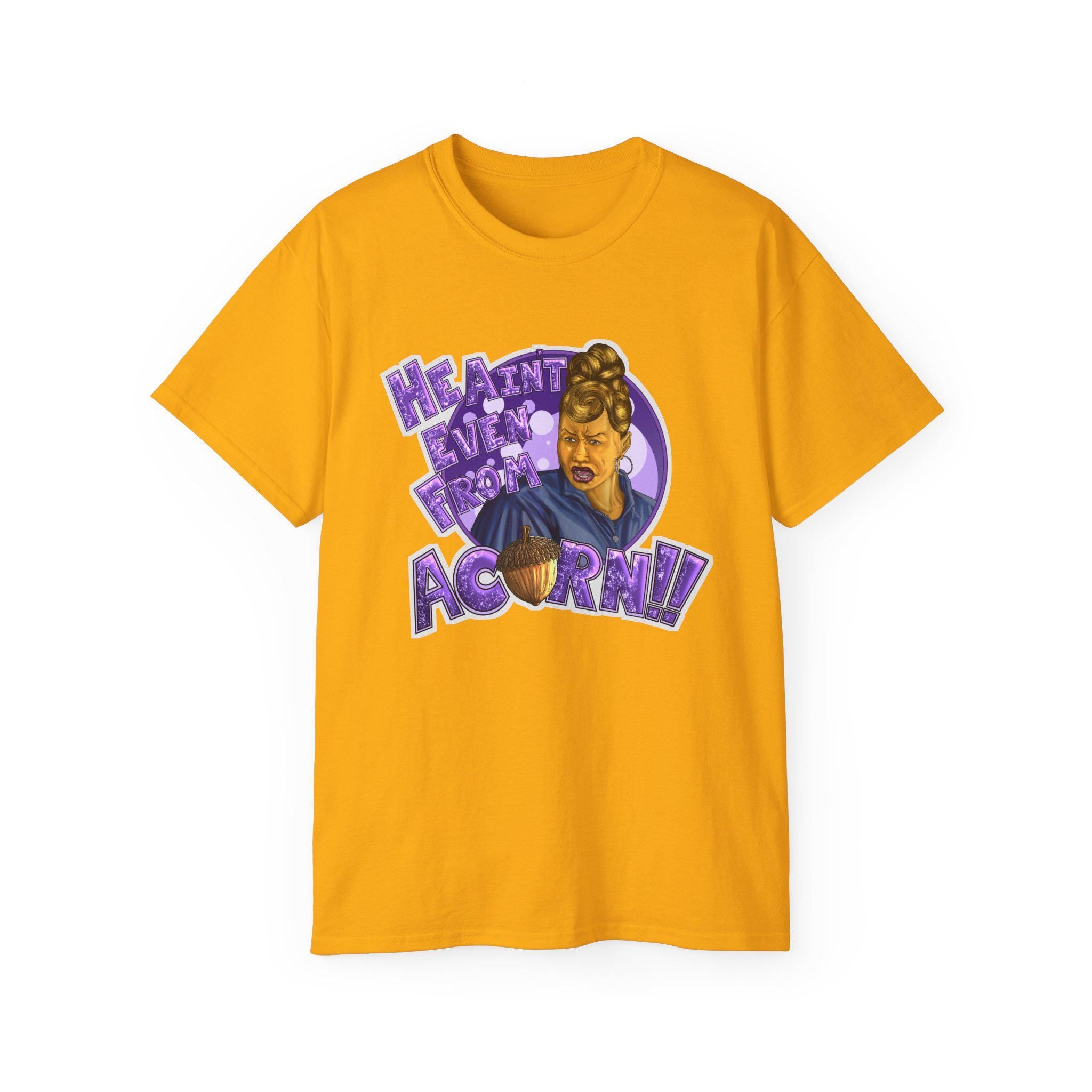 He Ain't Livin' Right Acorny Tee | Retro Portrait, Purple Graphic