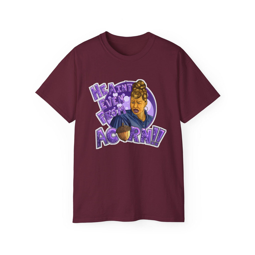 He Ain't Livin' Right Acorny Tee | Retro Portrait, Purple Graphic