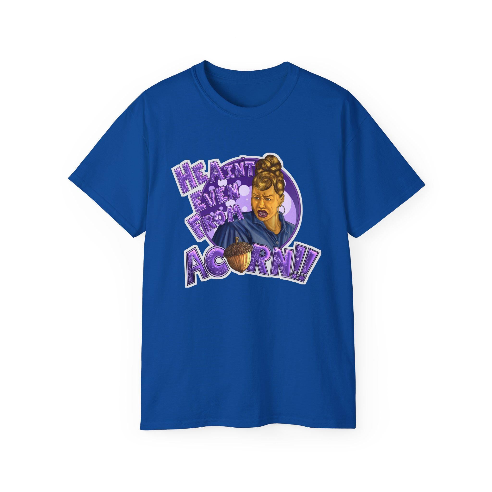 He Ain't Livin' Right Acorny Tee | Retro Portrait, Purple Graphic