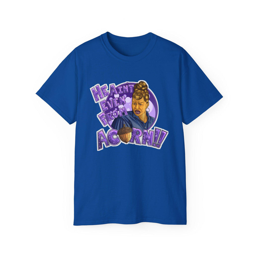 He Ain't Livin' Right Acorny Tee | Retro Portrait, Purple Graphic