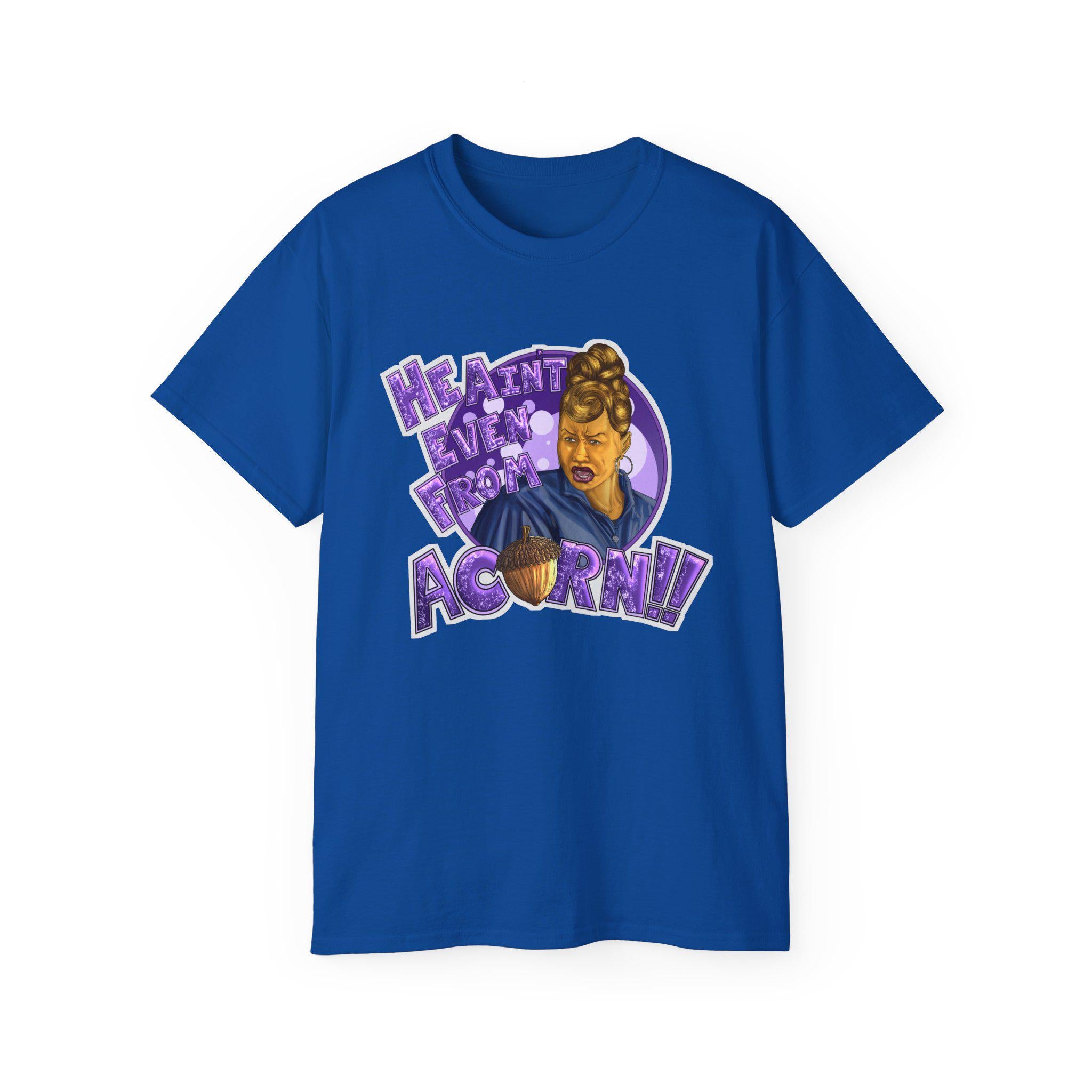 He Ain't Livin' Right Acorny Tee | Retro Portrait, Purple Graphic