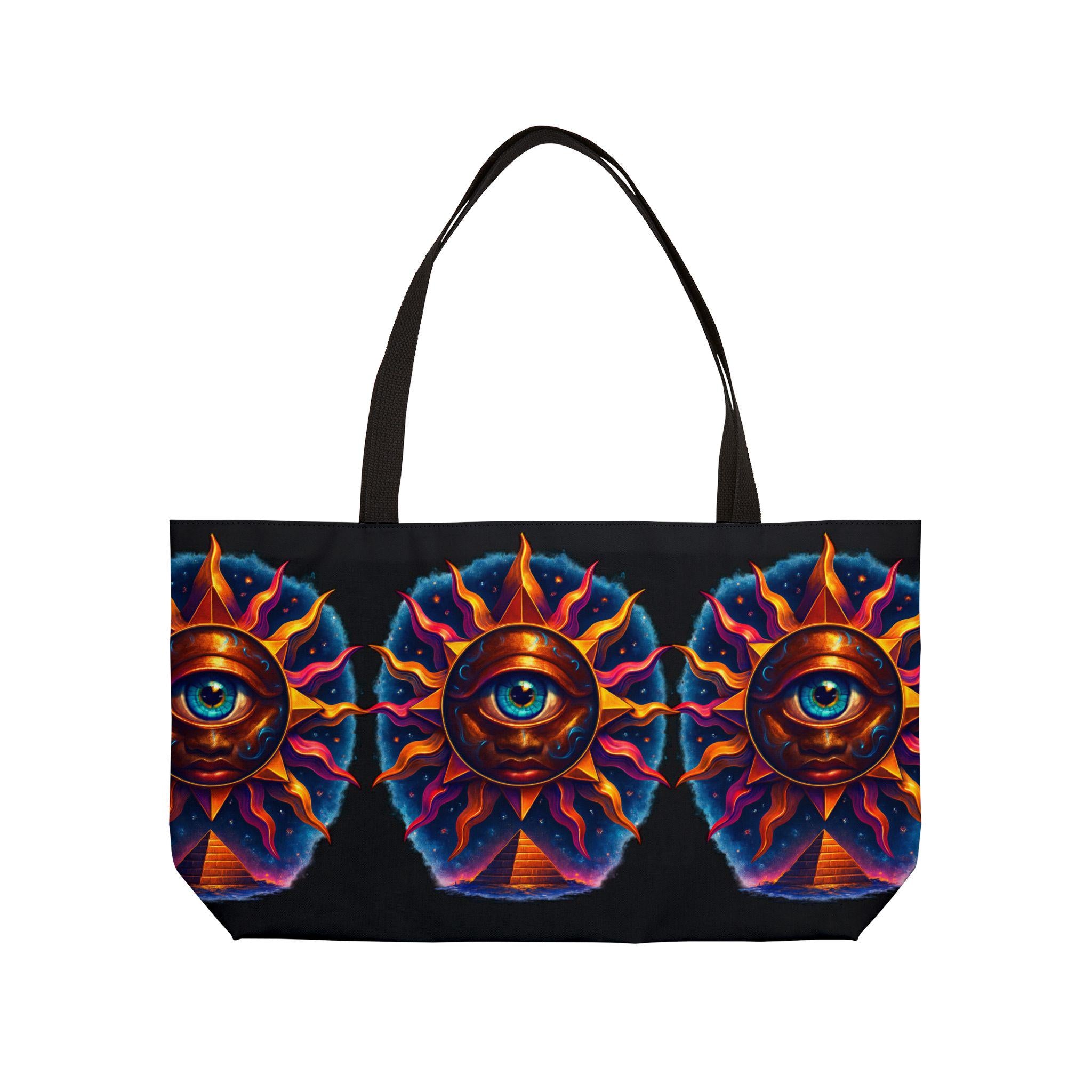 All-Seeing Sun Eye Weekender Tote Bag | Psychedelic Sun, Mystical Eye Pattern