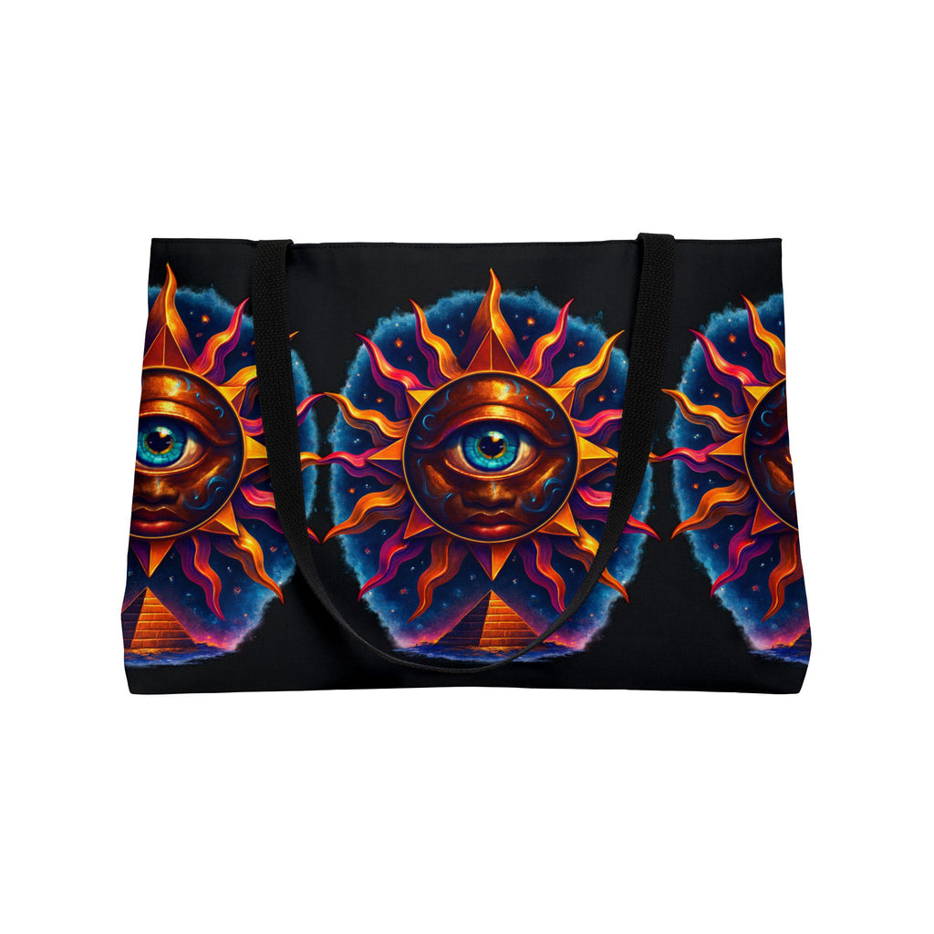 All-Seeing Sun Eye Weekender Tote Bag | Psychedelic Sun, Mystical Eye Pattern