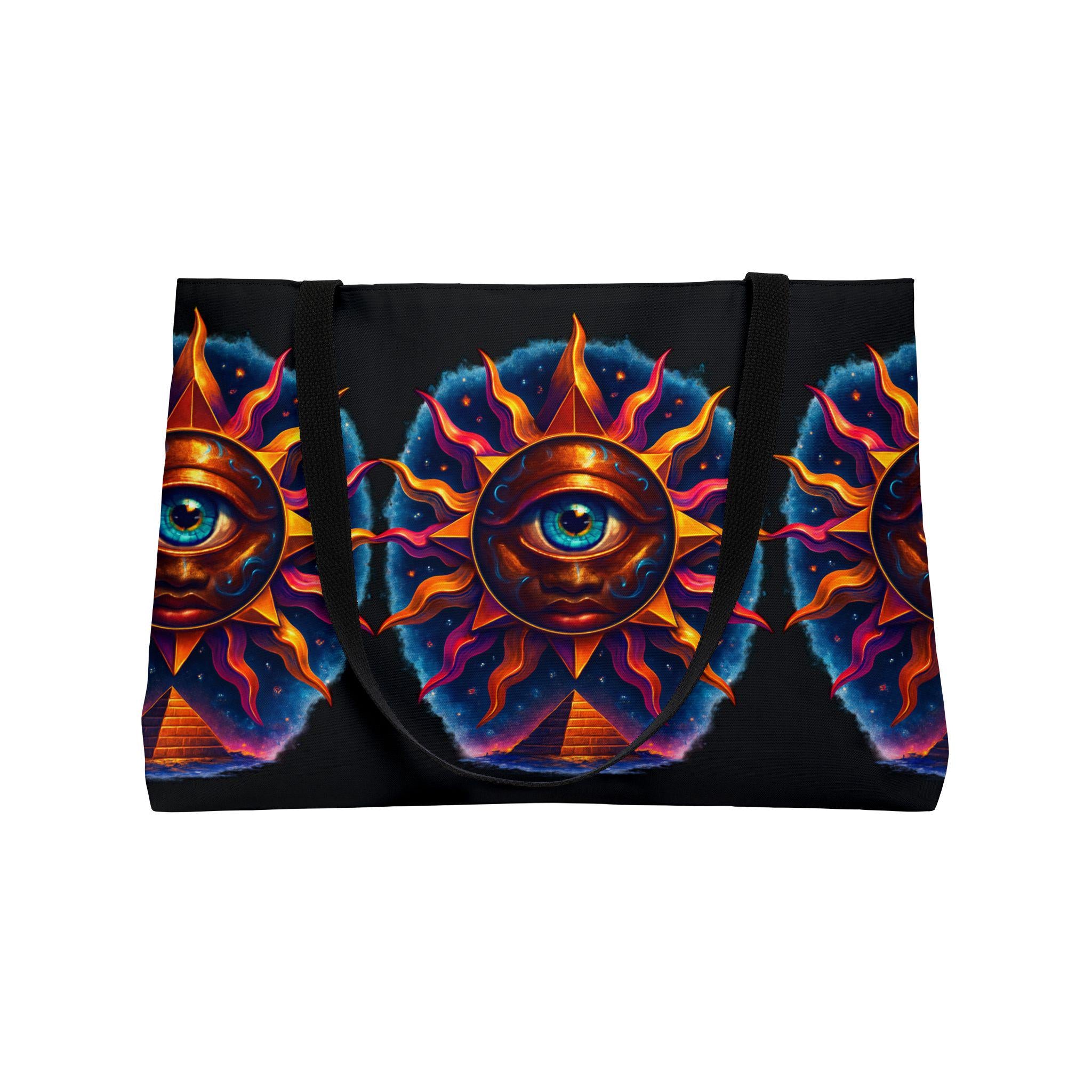 All-Seeing Sun Eye Weekender Tote Bag | Psychedelic Sun, Mystical Eye Pattern