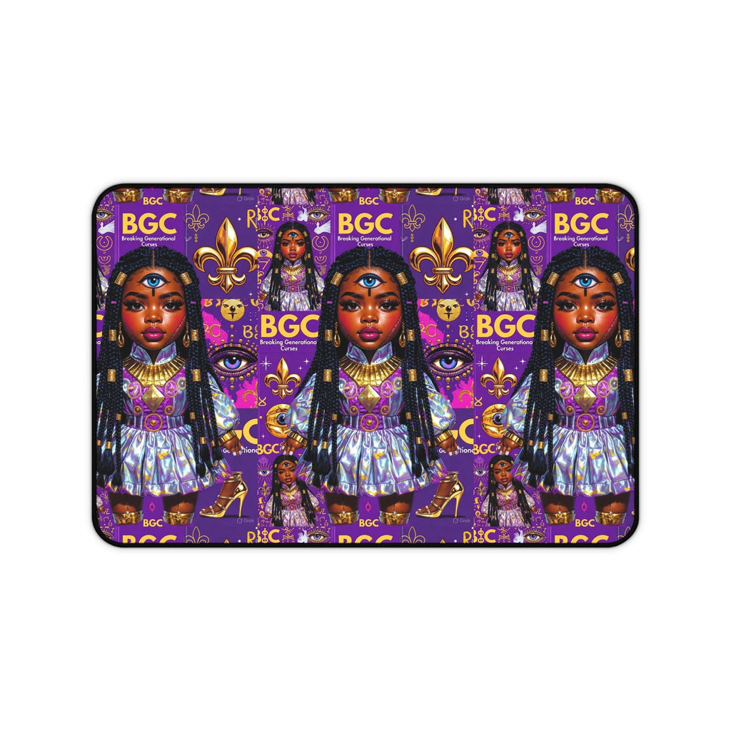 Afro Girl Pattern Desk Mat | Purple Fleur-de-lis Gaming Mousepad