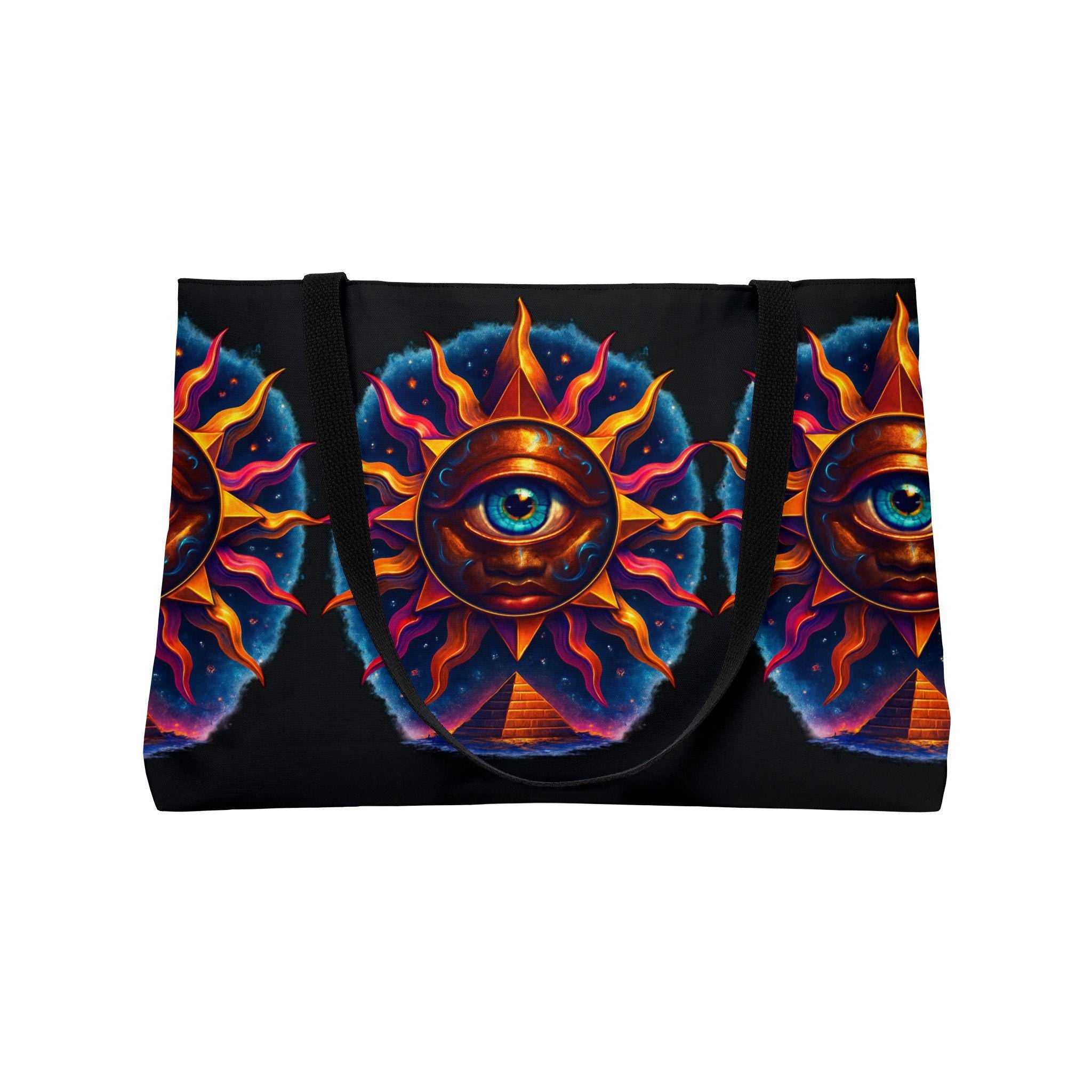 All-Seeing Sun Eye Weekender Tote Bag | Psychedelic Sun, Mystical Eye Pattern