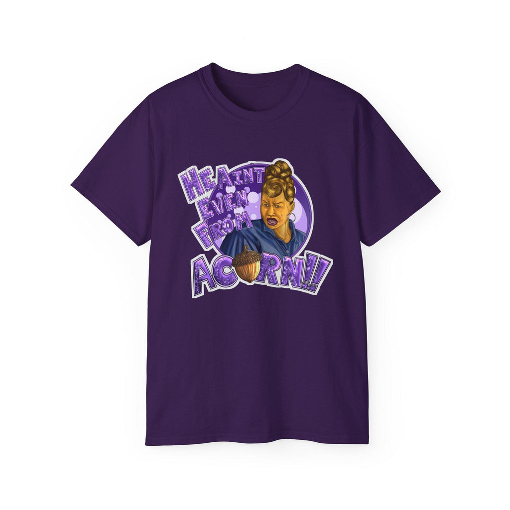 He Ain't Livin' Right Acorny Tee | Retro Portrait, Purple Graphic