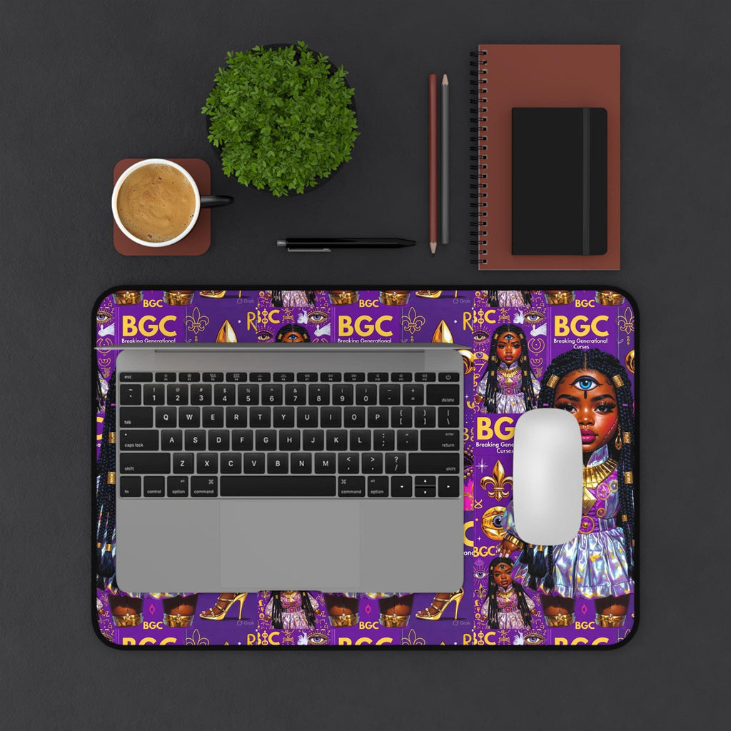 Afro Girl Pattern Desk Mat | Purple Fleur-de-lis Gaming Mousepad
